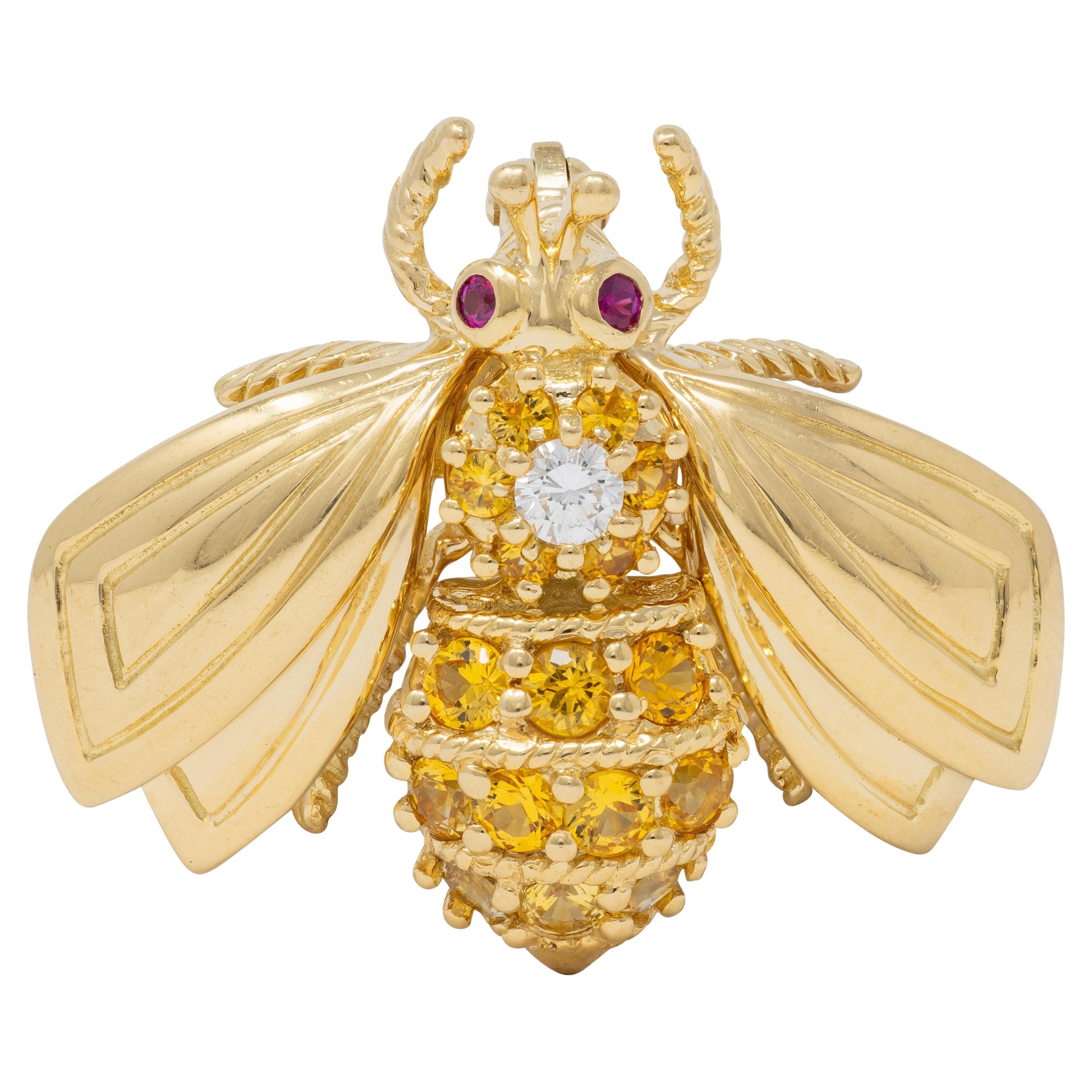 Tiffany 
Co. 1980er Jahre Diamant Rubin Saphir 18K Gelb Gold Vintage Bee Bug Brosche