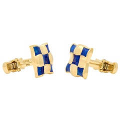 Tiffany & Co. 1980's Enamel 18 Karat Yellow Gold Vintage Checkerboard Cufflinks