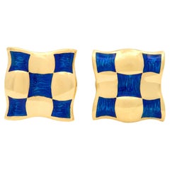 Tiffany & Co. 1980's Enamel 18 Karat Yellow Gold Vintage Checkerboard Cufflinks