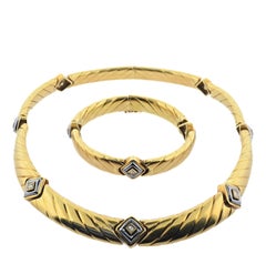 Tiffany & Co 1980s Gold Hematite Diamond Necklace Bracelet Set