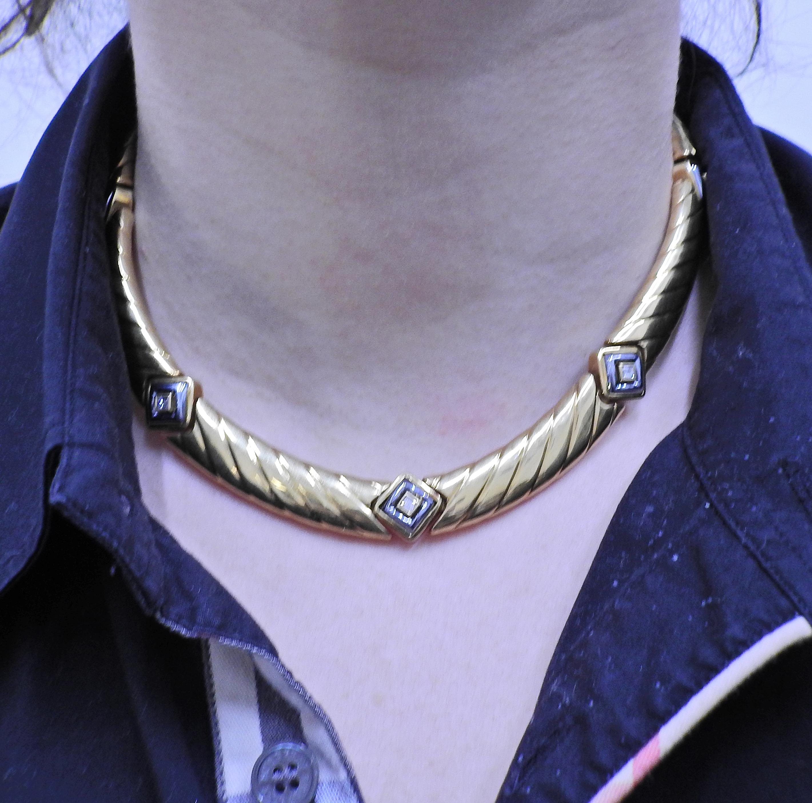 Tiffany & Co 1980s Gold Hematite Diamond Necklace Bracelet Set For Sale 2