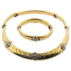 Tiffany & Co 1980s Gold Hematite Diamond Necklace Bracelet Set