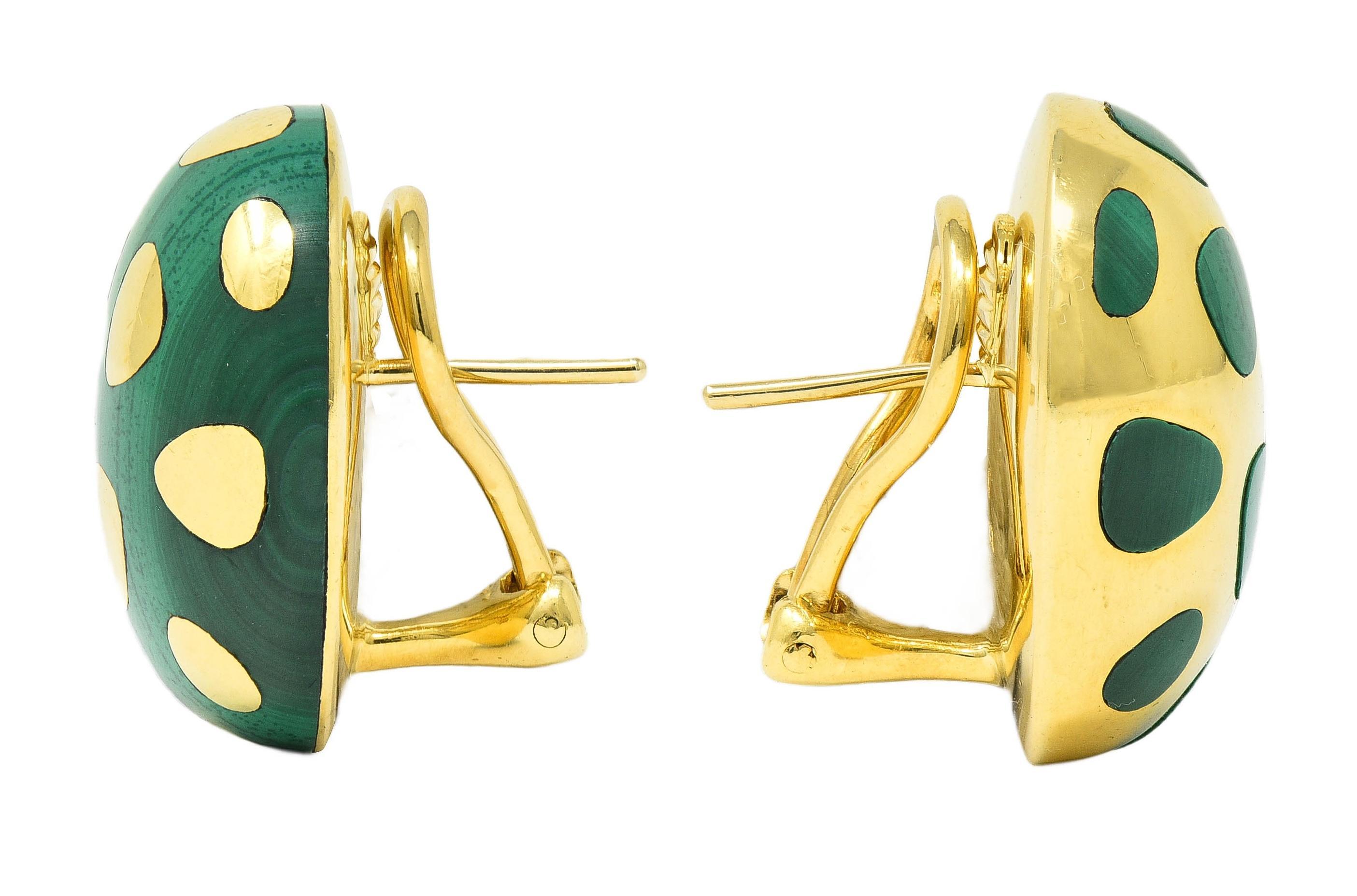 Mixed Cut Tiffany & Co. 1980's Malachite 18K Gold Vintage Inlay Positive Negative Earrings