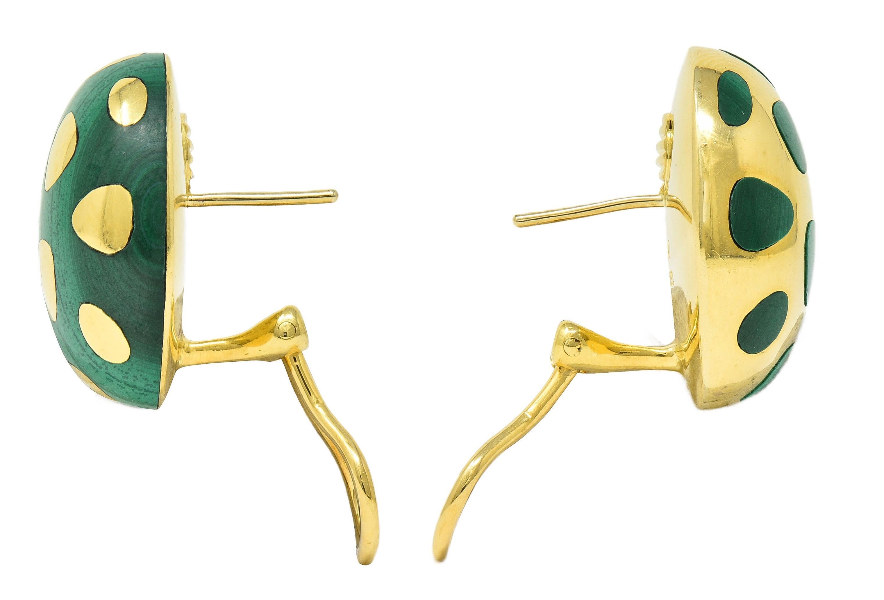 Tiffany & Co. 1980's Malachite 18K Gold Vintage Inlay Positive Negative Earrings 1