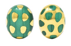 Tiffany & Co. 1980's Malachite 18K Gold Vintage Inlay Positive Negative Earrings