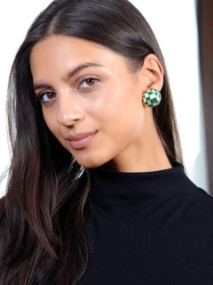 Tiffany & Co. 1980s Malachite Pearl Inlay 18K Gold Vintage Checkerboard Earrings