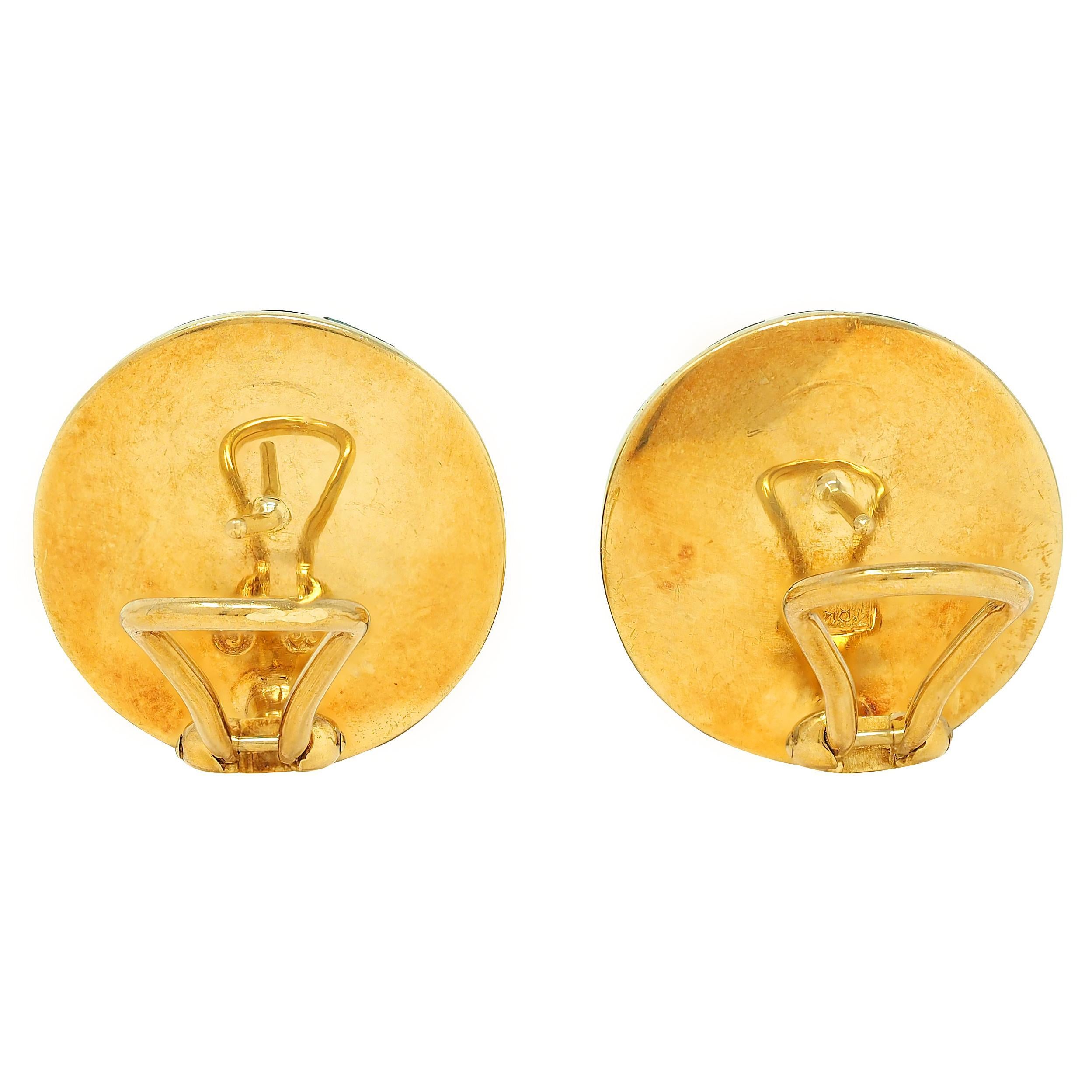 Tiffany & Co. 1980's Opal Onyx Inlay 18K Gold Vintage Checkerboard Earrings For Sale 2