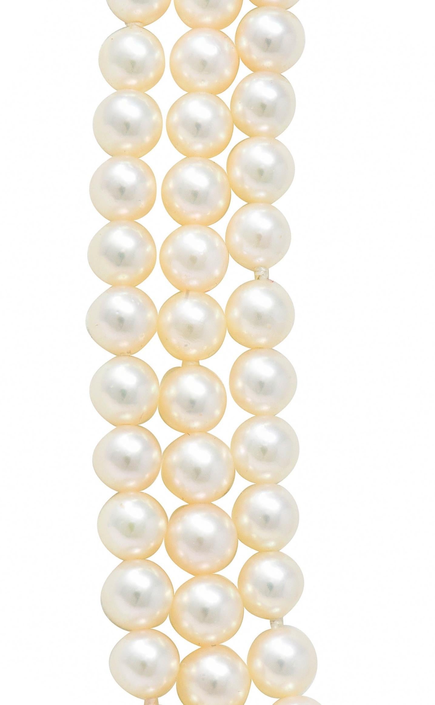 Tiffany & Co. 1980's Pearl Diamond 18 Karat Gold Vintage Multi-Strand Necklace 3