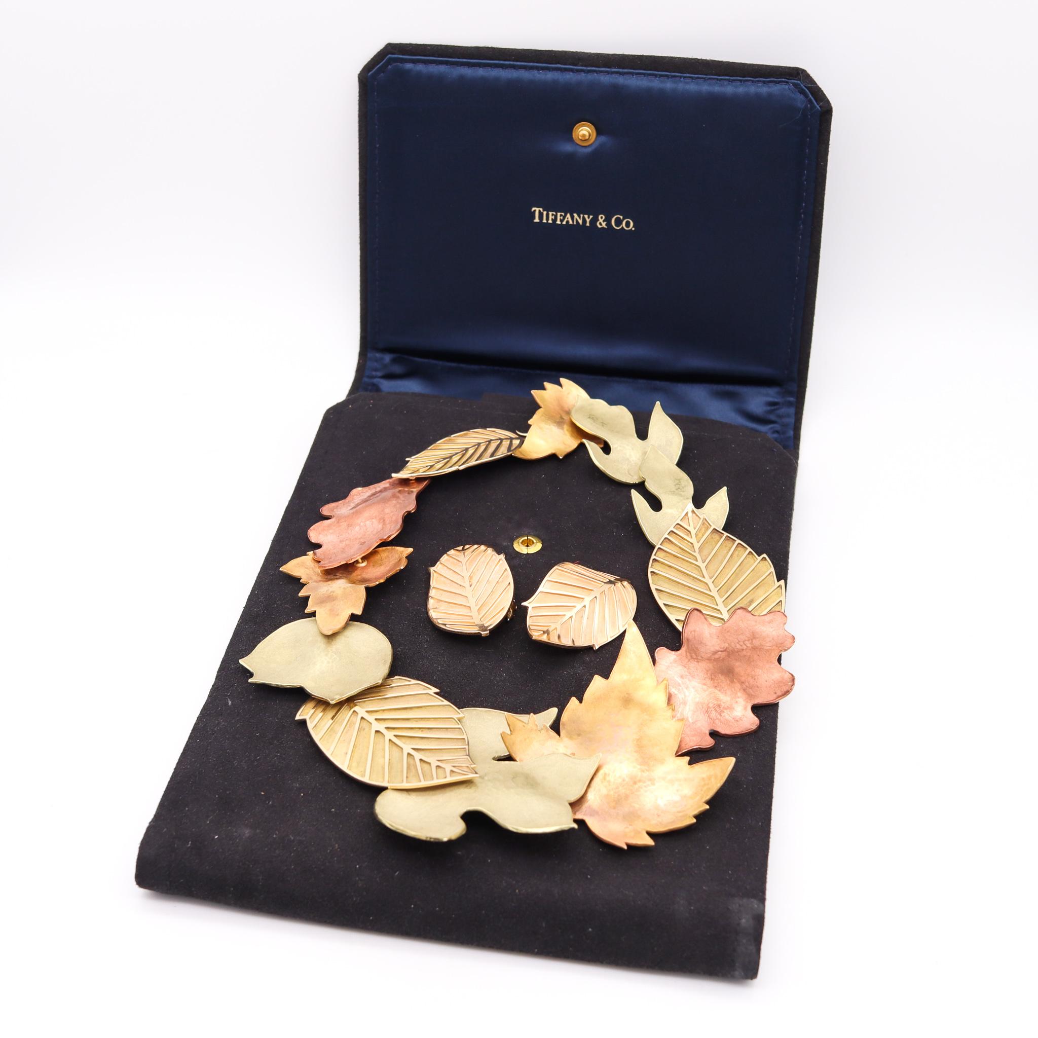 Tiffany & Co. 1981 Angela Cummings Blätter Halskette Ohrringe Suite 14Kt Dreigold im Angebot 7
