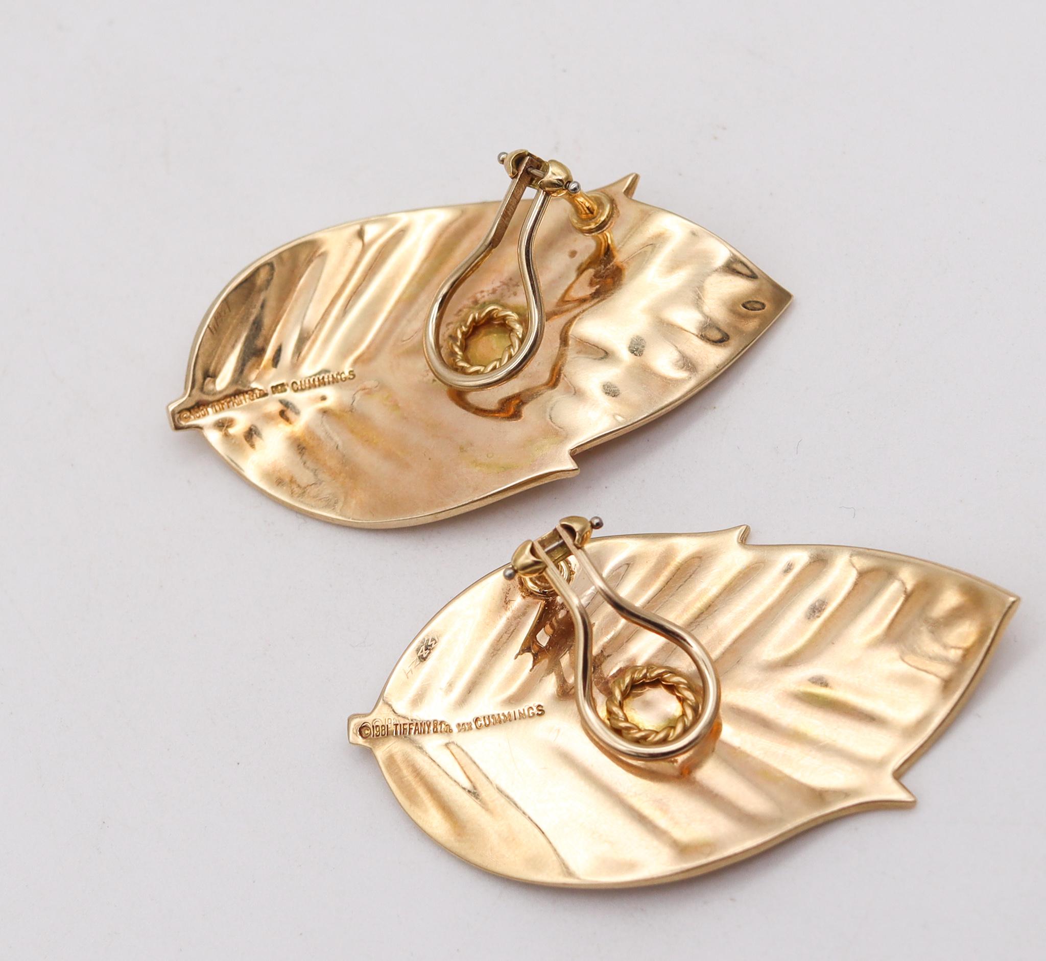 Tiffany & Co. 1981 Angela Cummings Leaves Necklace Earrings Suite 14Kt ThreeGold In Excellent Condition For Sale In Miami, FL