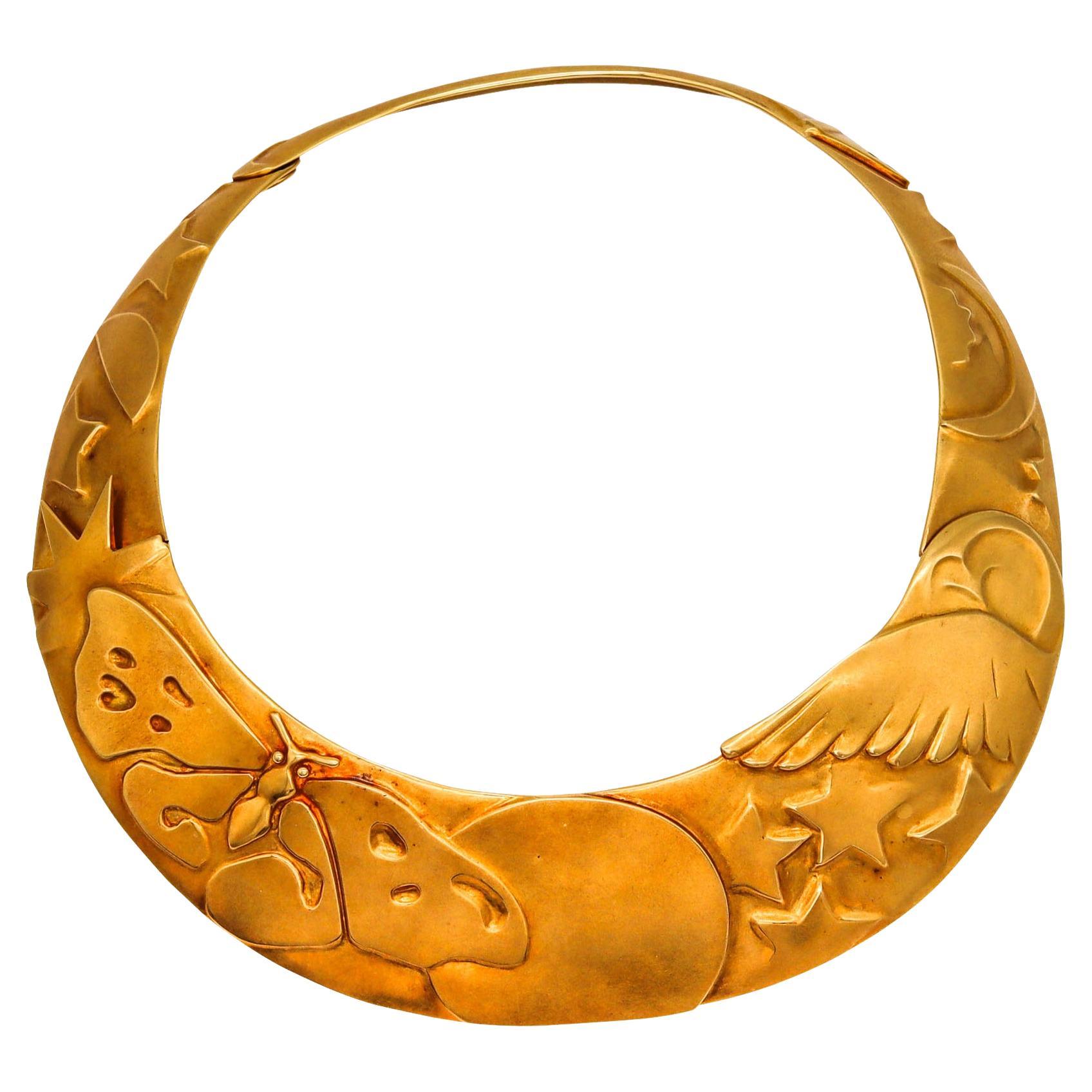 Tiffany & Co. 1981 Angela Cummings Prototype Nocturnal Collar Necklace 18Kt Gold For Sale