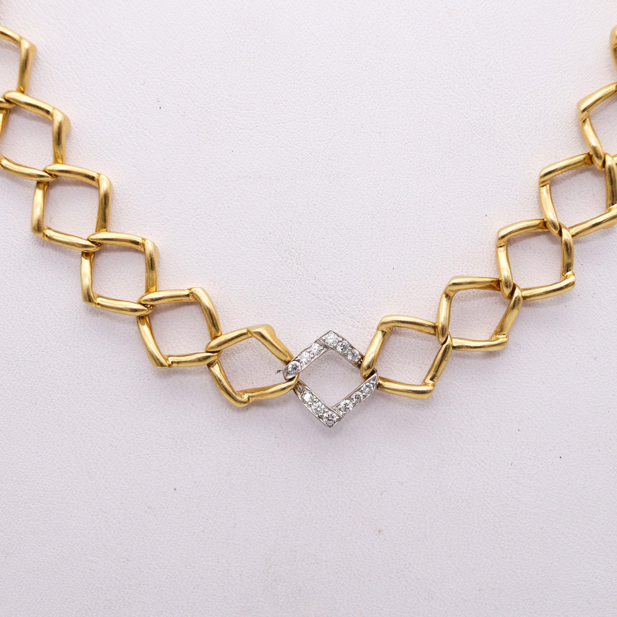Modernist TIFFANY & CO. 1981 By Paloma Picasso Necklace In 18Kt Gold, Platinum & Diamonds
