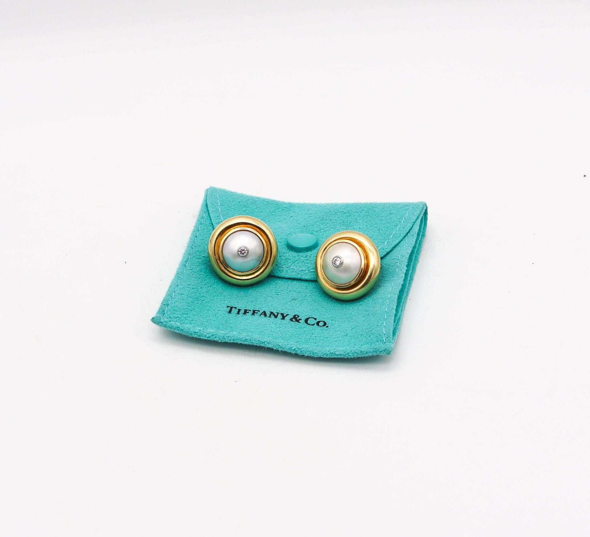 Earrings designed by Paloma Picasso for Tiffany & Co. 

Beautiful pair of ear clips, created in New York by iconic Paloma Picasso for the Tiffany Studios back in the 1981. These earrings are very rare and was part of the collection pearls privee.