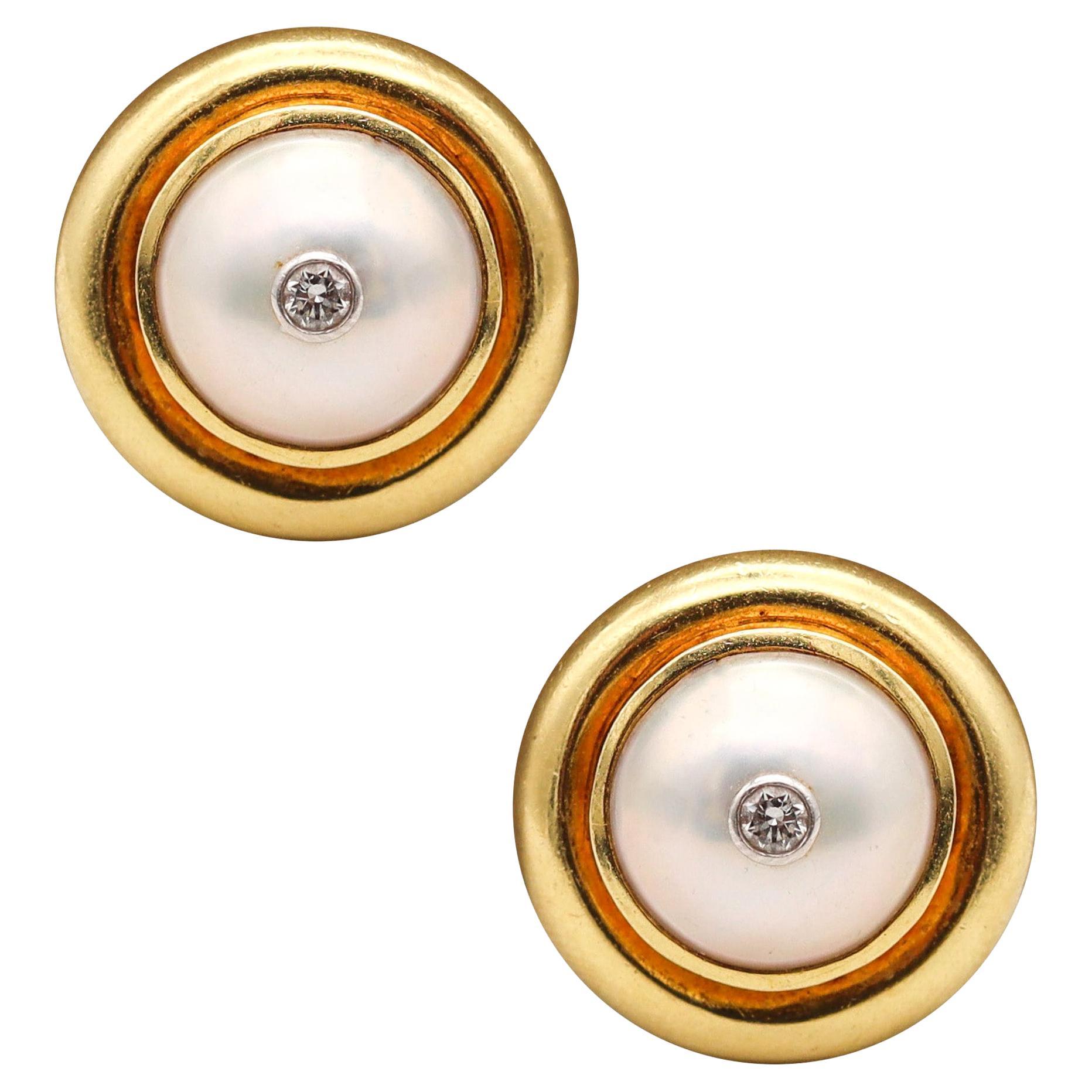 Tiffany & Co. 1981 Paloma Picasso Earrings In 18Kt Gold With Diamonds And Pearls For Sale