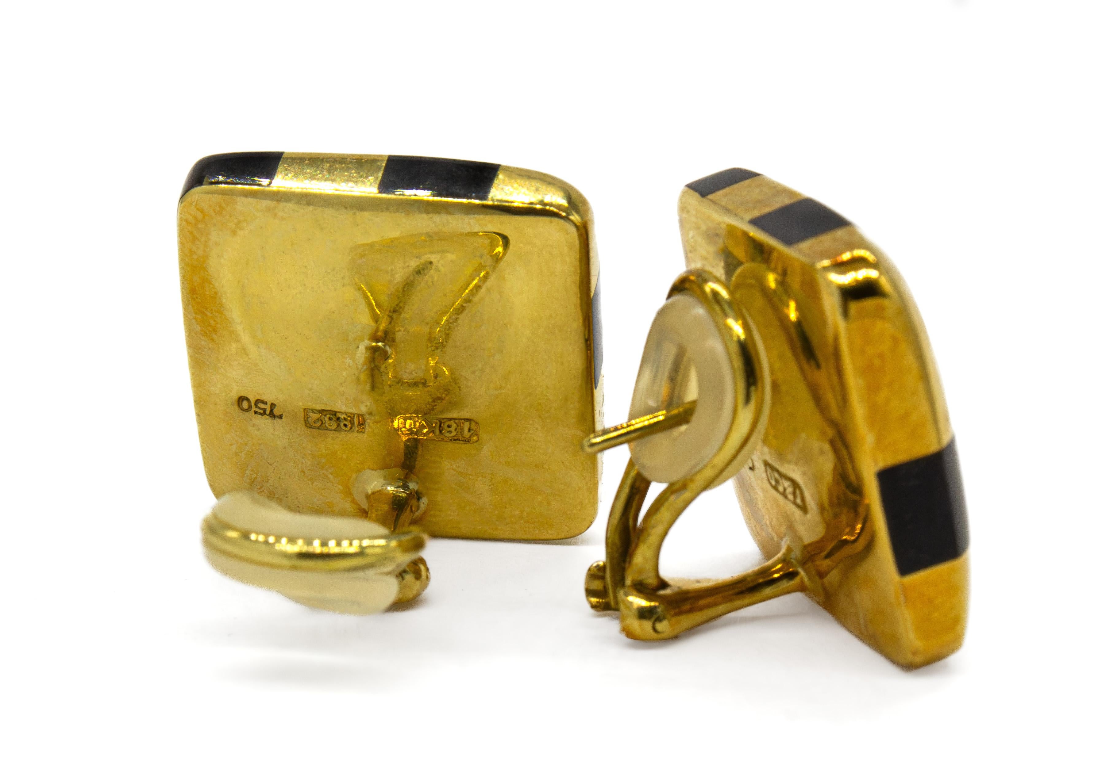 Tiffany & Co. 1982 Angela Cummings 18K Gold Black Jade Checkerboard Earrings Corte cuadrado en venta