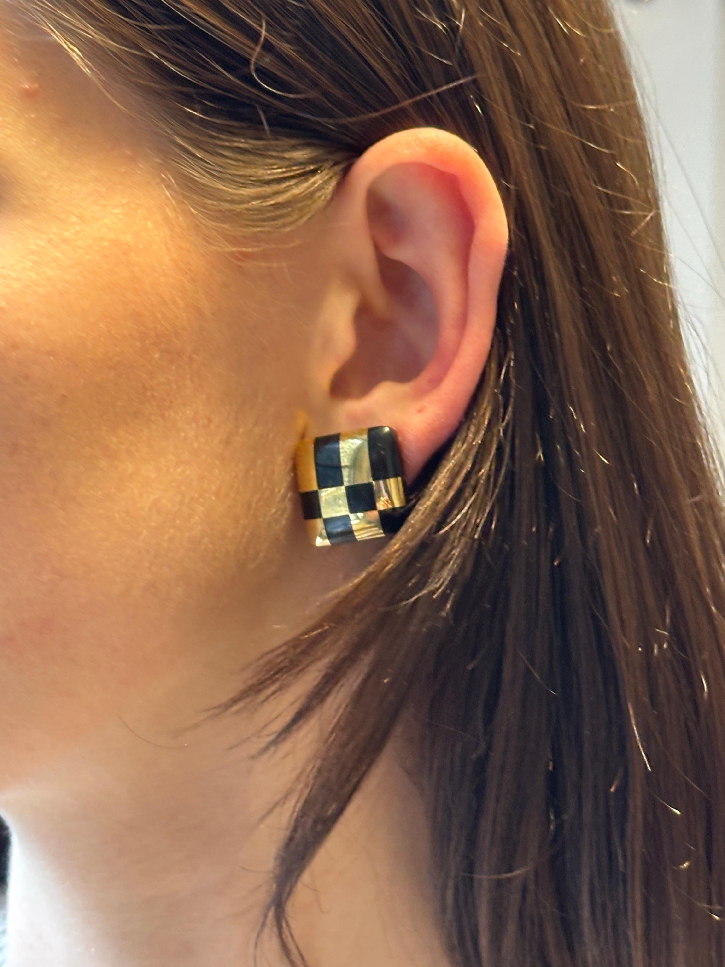 Tiffany & Co. 1982 Angela Cummings 18K Gold Black Jade Checkerboard Earrings en Bueno estado para la venta en New York, NY