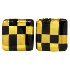 Tiffany & Co. 1982 Angela Cummings 18K Gold Black Jade Checkerboard Earrings