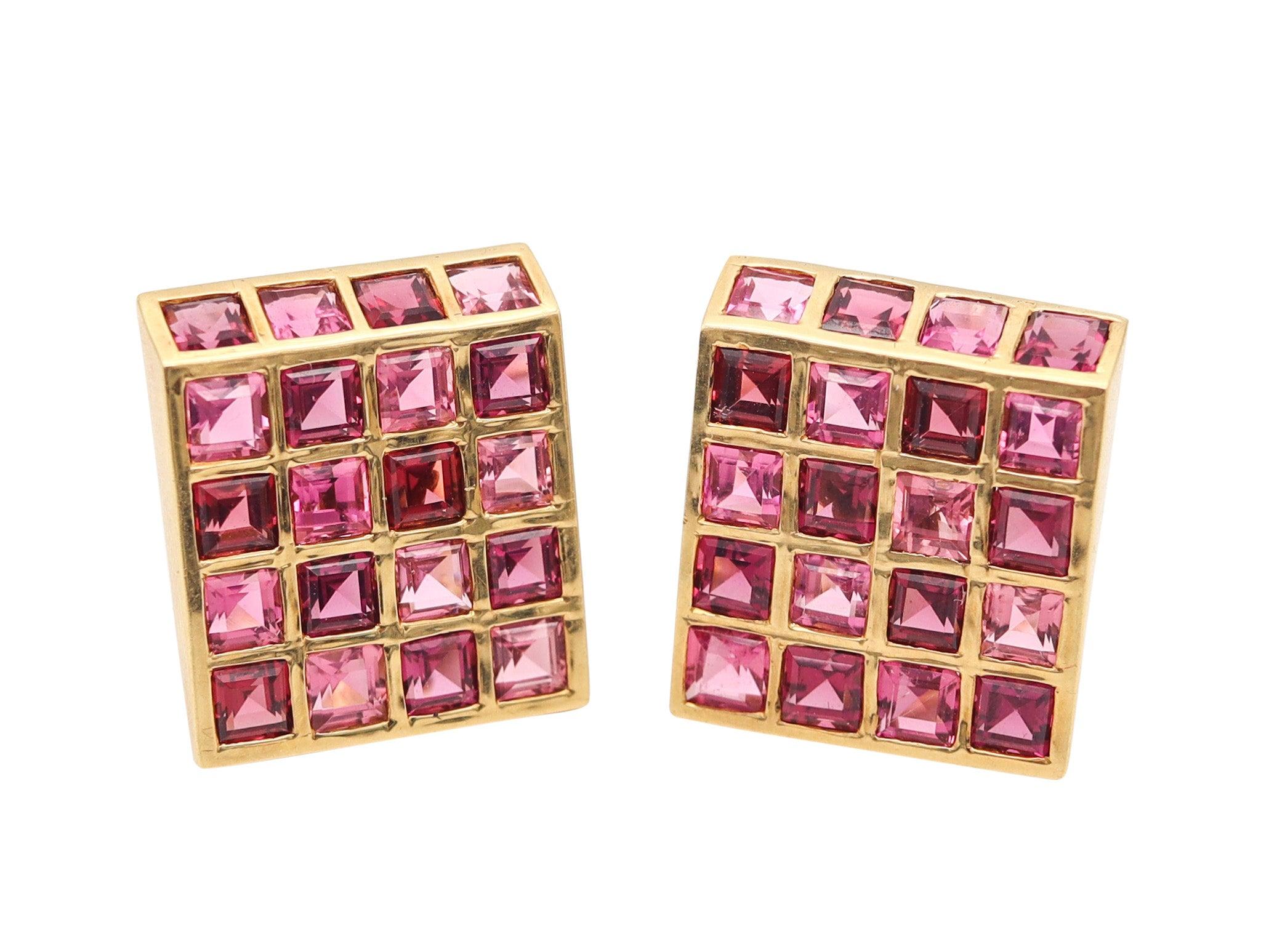 Modernist TIFFANY & CO. 1982 Angela Cummings Clips Earrings In 18Kt Gold Pink Tourmalines For Sale