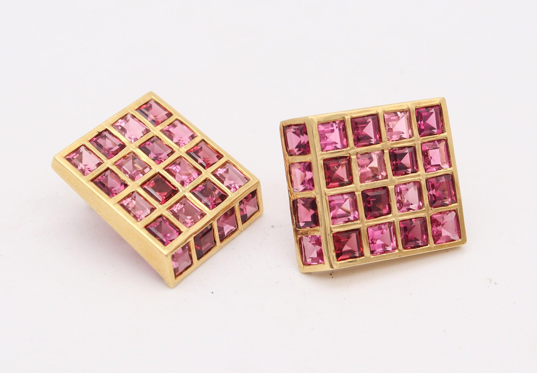 Square Cut TIFFANY & CO. 1982 Angela Cummings Clips Earrings In 18Kt Gold Pink Tourmalines For Sale
