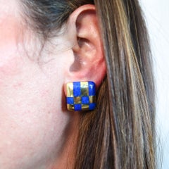 Tiffany & Co. 1982 Angela Cummings Lapis Checkerboard Earrings 18Kt Yellow Gold
