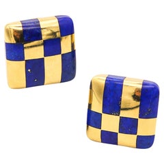 Tiffany & Co. 1982 Angela Cummings, boucles d'oreilles damier en or jaune 18 carats et lapis