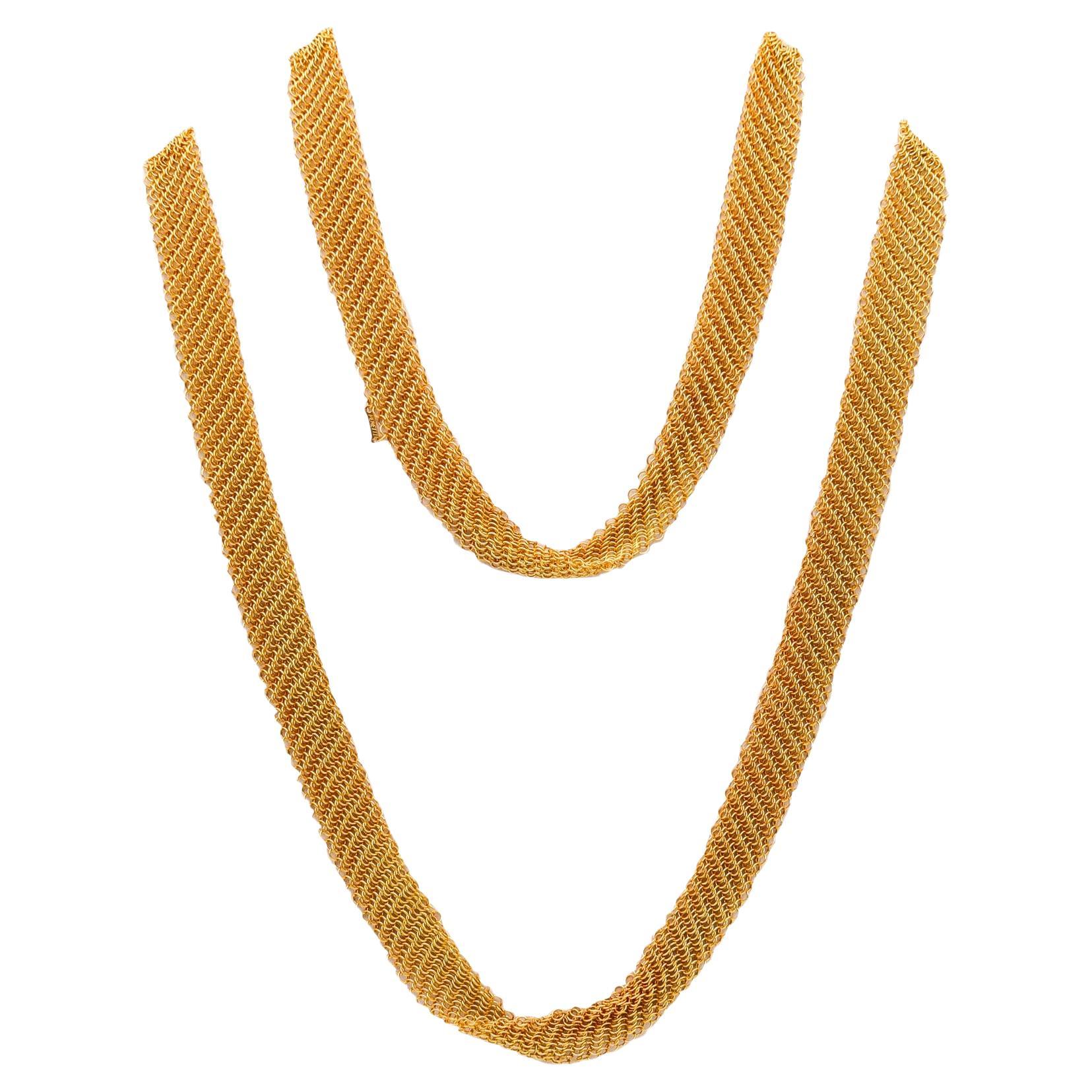 Tiffany & Co. 1982 Elsa Peretti Mesh Long Necklace 18Kt Gold Vermeil On Sterling