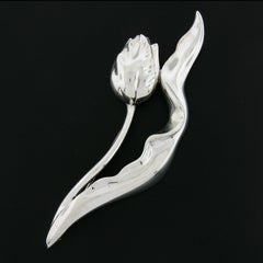 Tiffany & Co. 1984 Sterling Silver Large Lily Flower and Leaf Pin Brooch