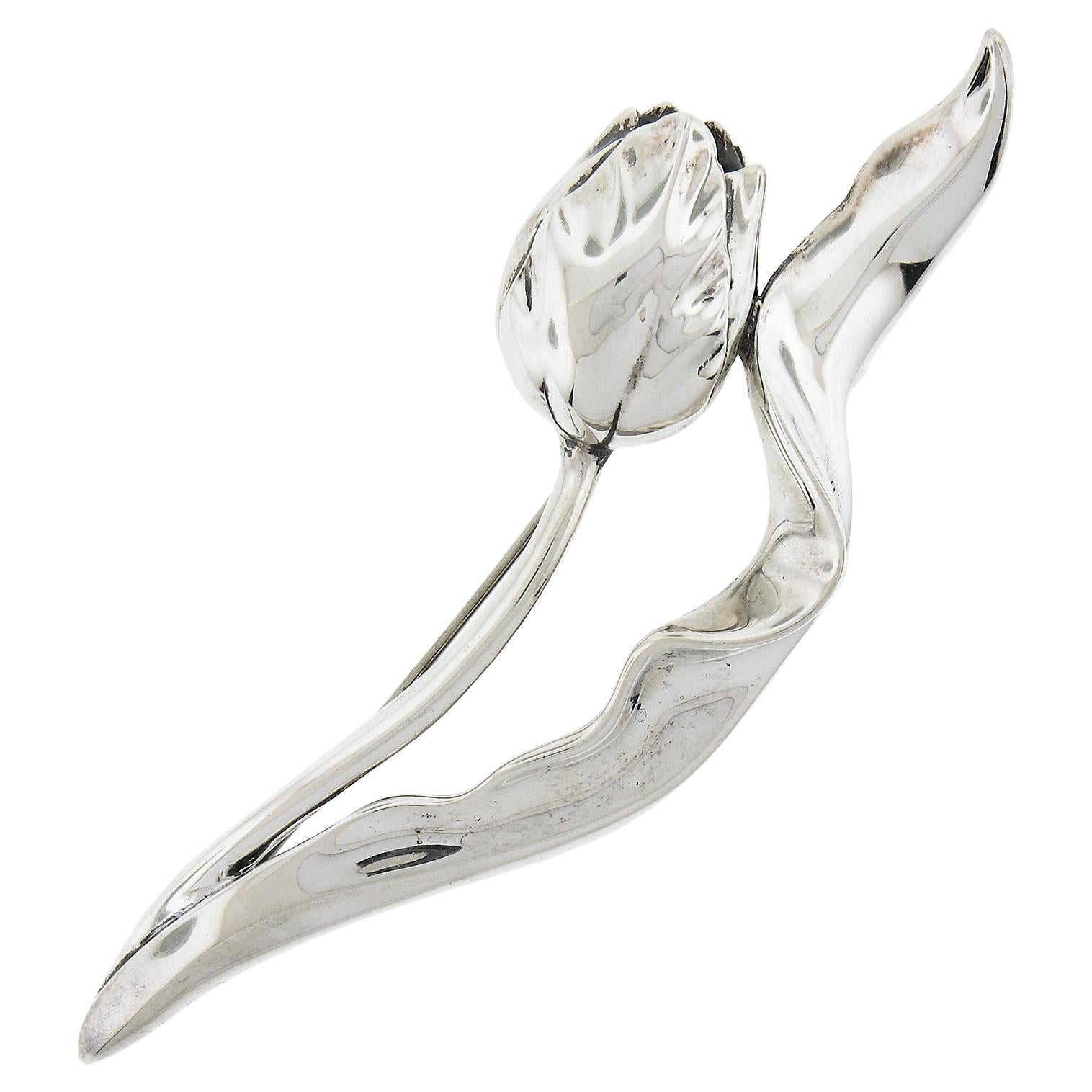 Tiffany 
Co. 1984 Sterling Silver Large Lily Flower and Leaf Pin Brooch