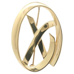 Tiffany & Co. 1985 Paloma Picasso 18k Yellow Gold "X" In Open Oval Pin Brooch
