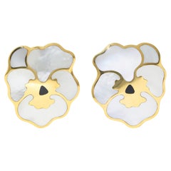 Tiffany & Co. 1987 Mother-Of-Pearl Onyx 18 Karat Gold Pansy Ear-Clip Earrings