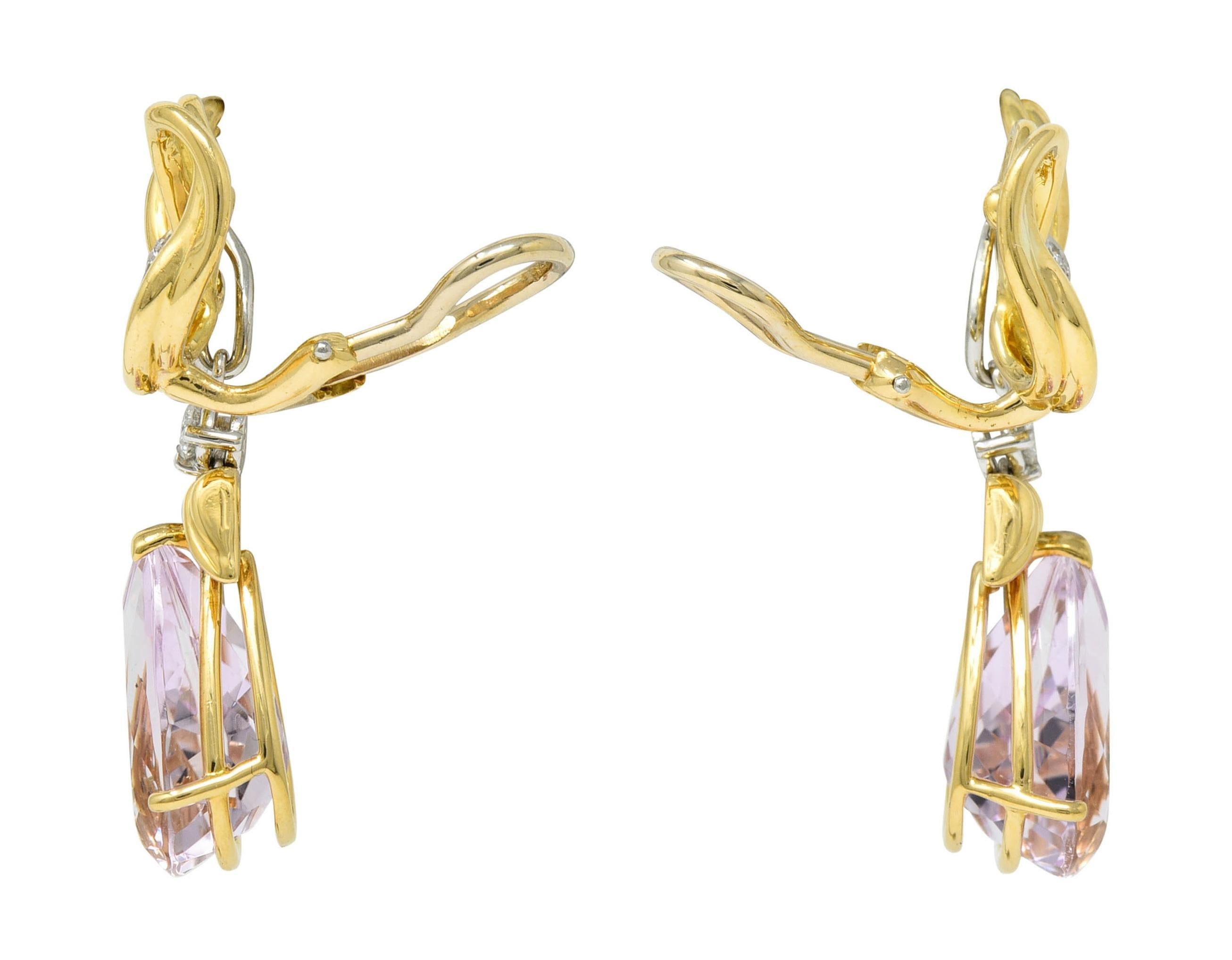 Women's or Men's Tiffany & Co. 1988 Kunzite Diamond Platinum 18K Gold Vintage Angel Drop Earrings For Sale