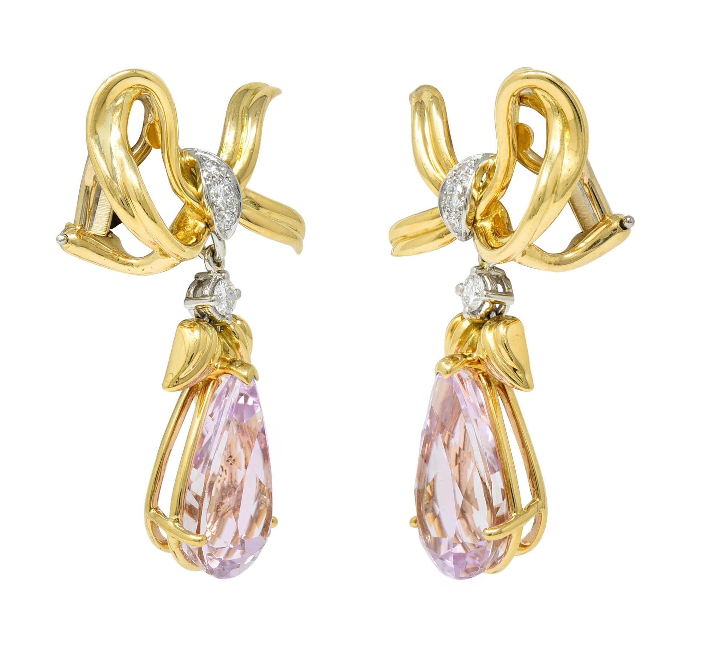 Tiffany & Co. 1988 Kunzite Diamond Platinum 18K Gold Vintage Angel Drop Earrings For Sale 2