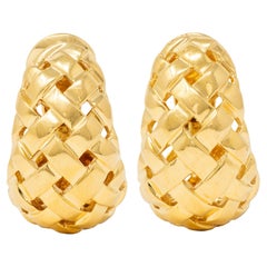 Tiffany & Co. 1989 18 Karat Yellow Gold Woven Vannerie Ear-Clip Earrings