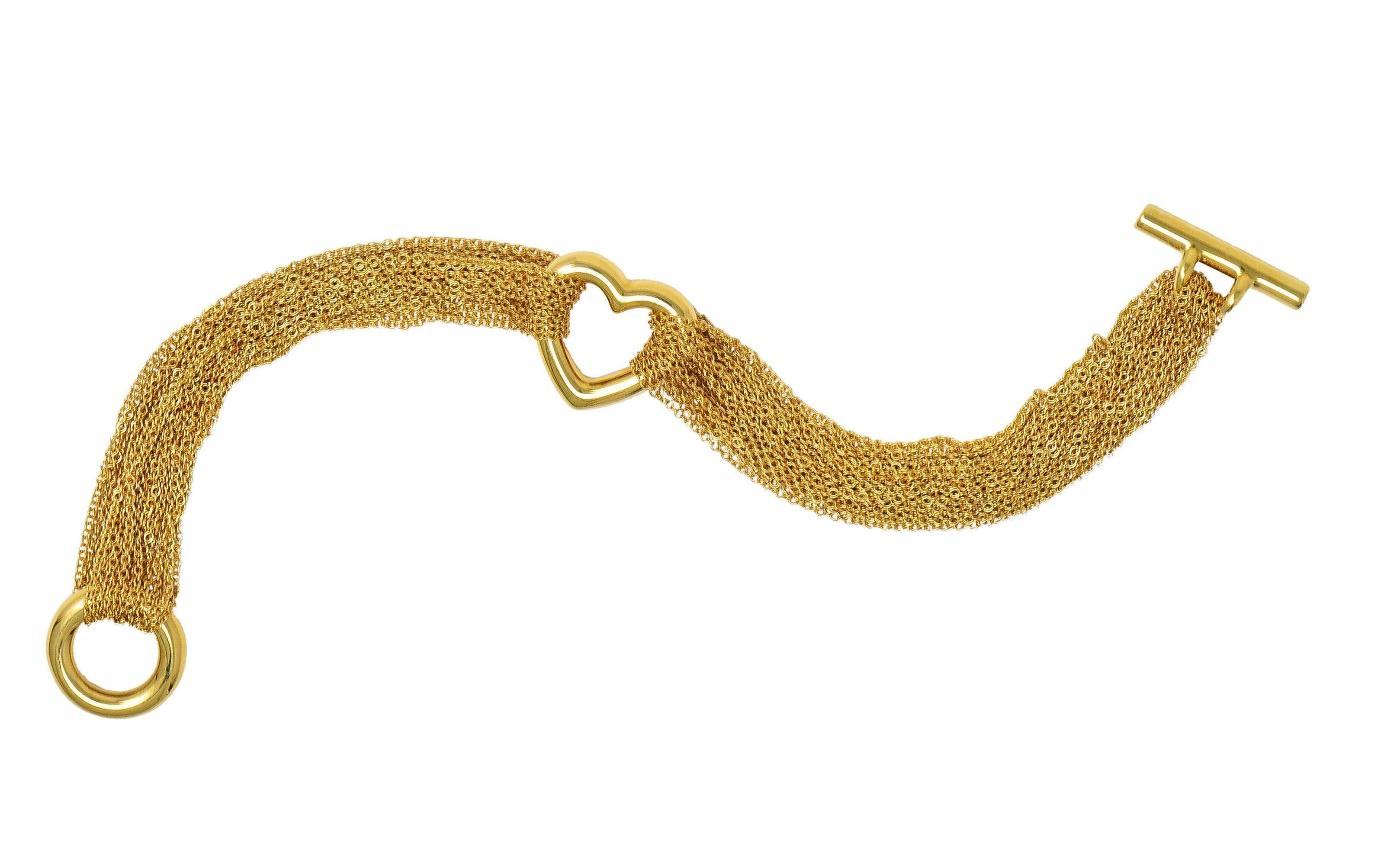 Tiffany & Co. 1990 18 Karat Yellow Gold Heart Mesh Vintage Toggle Bracelet 7