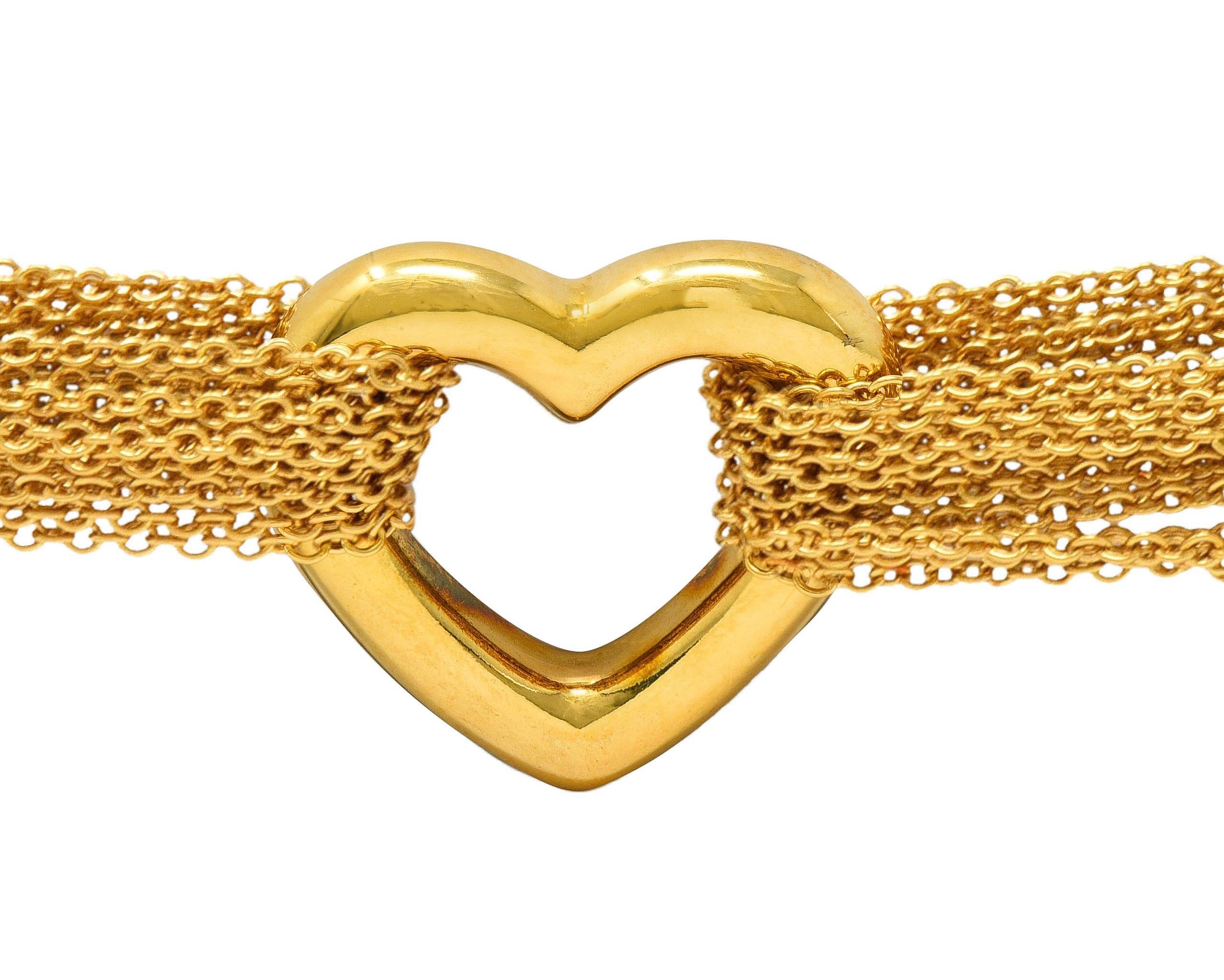 Tiffany & Co. 1990 18 Karat Yellow Gold Heart Mesh Vintage Toggle Bracelet In Excellent Condition In Philadelphia, PA