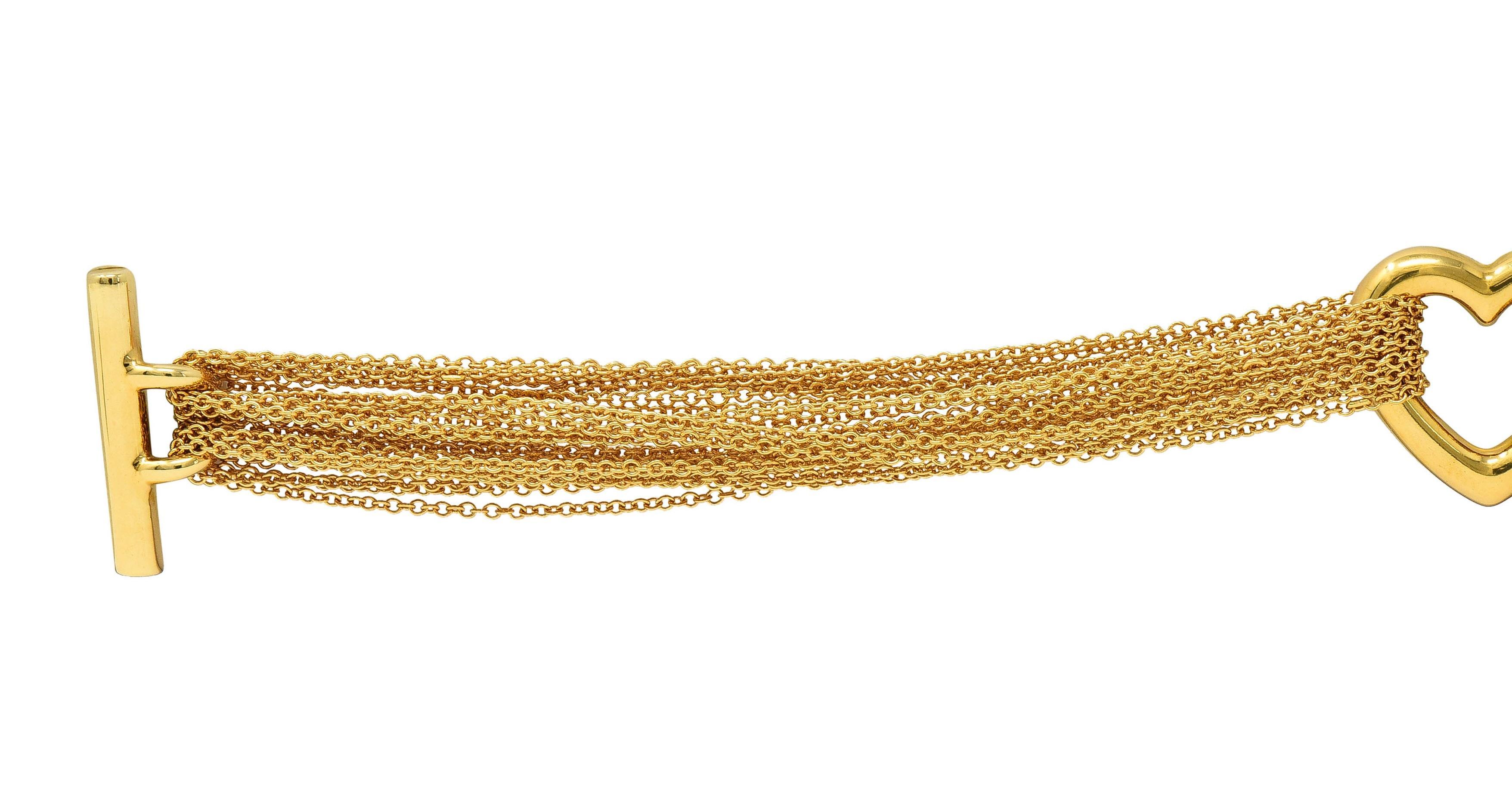 Women's or Men's Tiffany & Co. 1990 18 Karat Yellow Gold Heart Mesh Vintage Toggle Bracelet