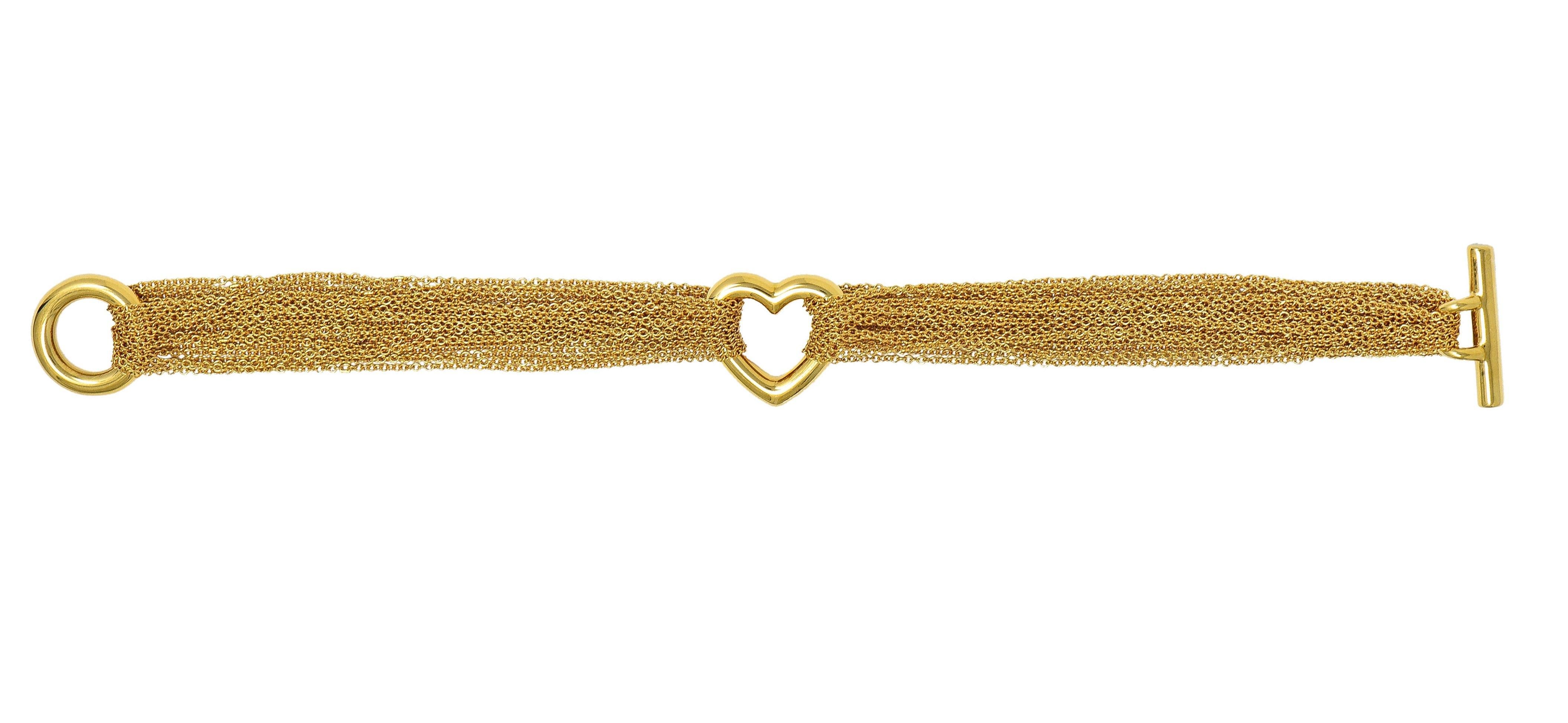 Tiffany & Co. 1990 18 Karat Yellow Gold Heart Mesh Vintage Toggle Bracelet 5
