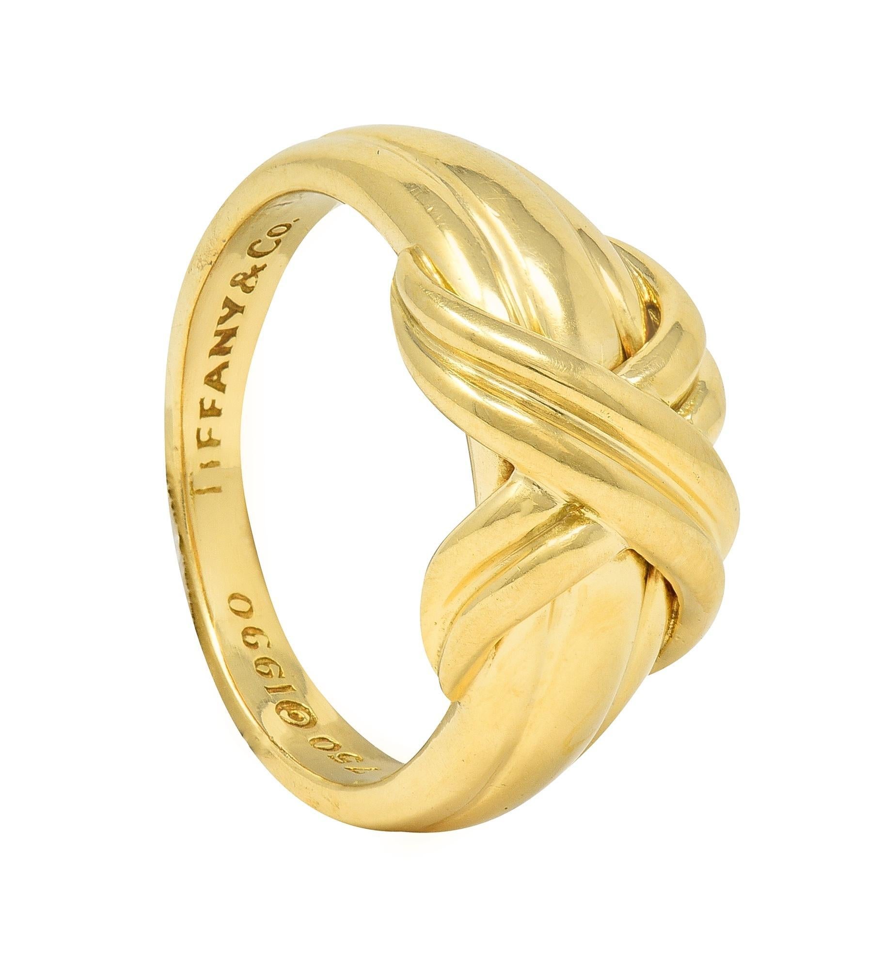 Tiffany & Co. 1990 18 Karat Yellow Gold X Knot Vintage Ring 9