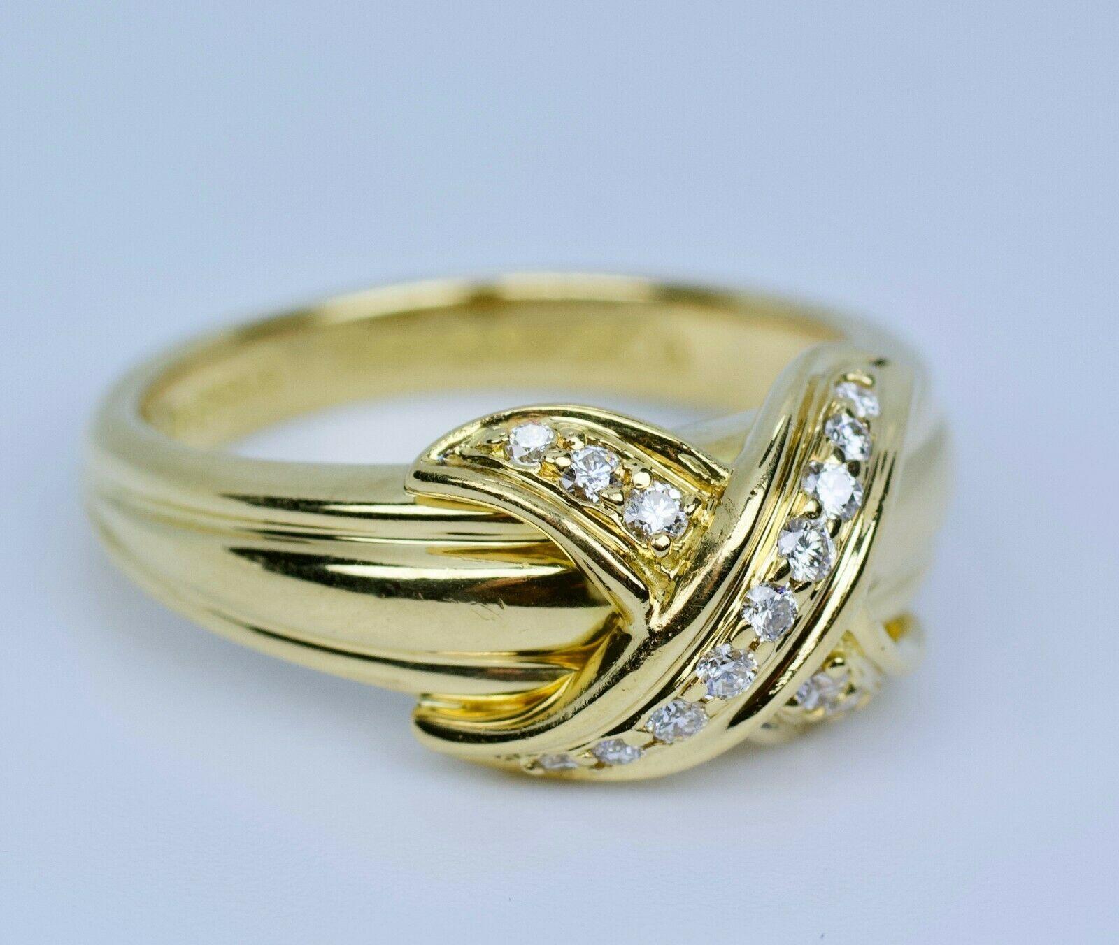 Round Cut Tiffany & Co. 1990 18k Yellow Gold X Shape Round White Diamond Ring