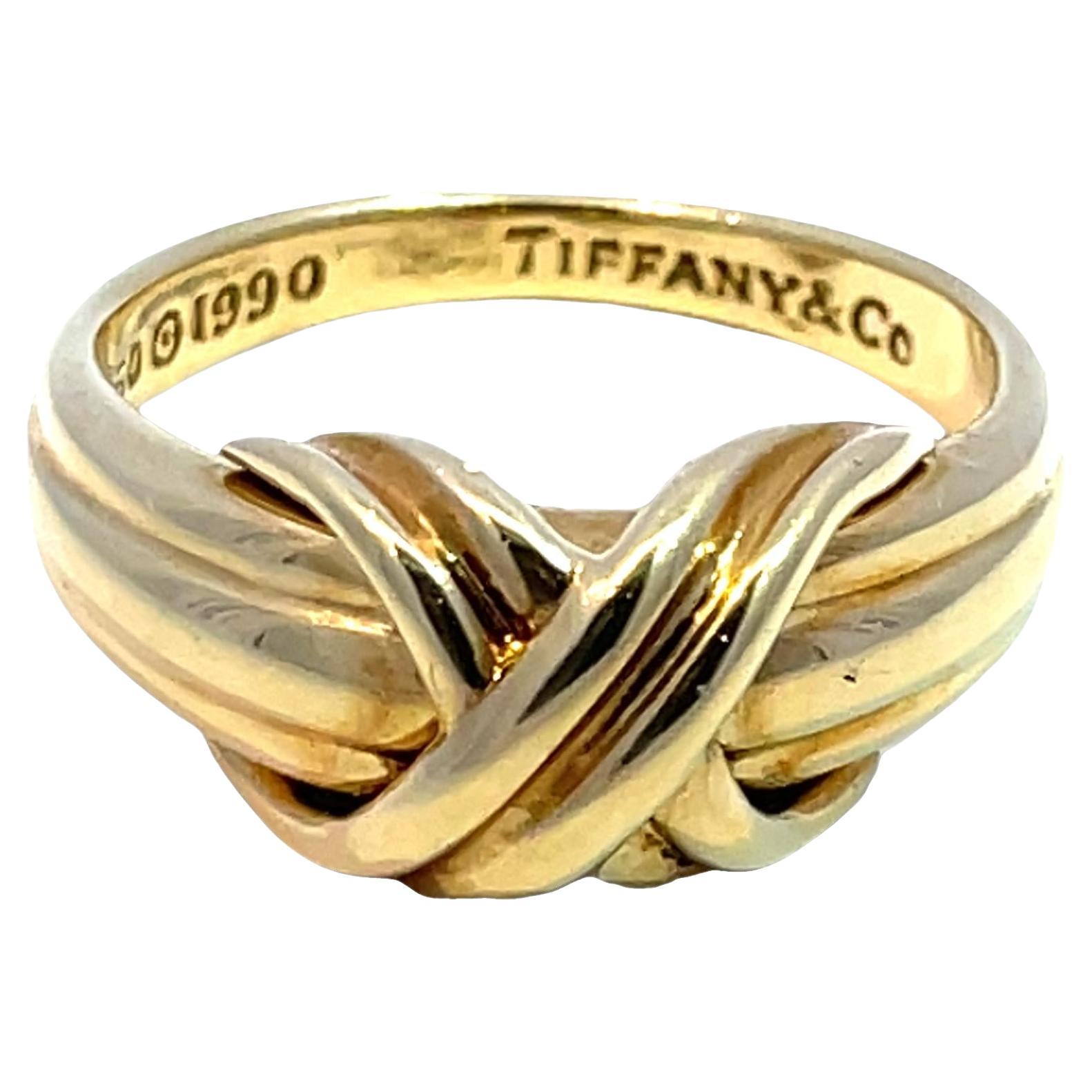 Tiffany 
Co. 1990 Vintage X Signature Ring in 18k Yellow Gold in vendita