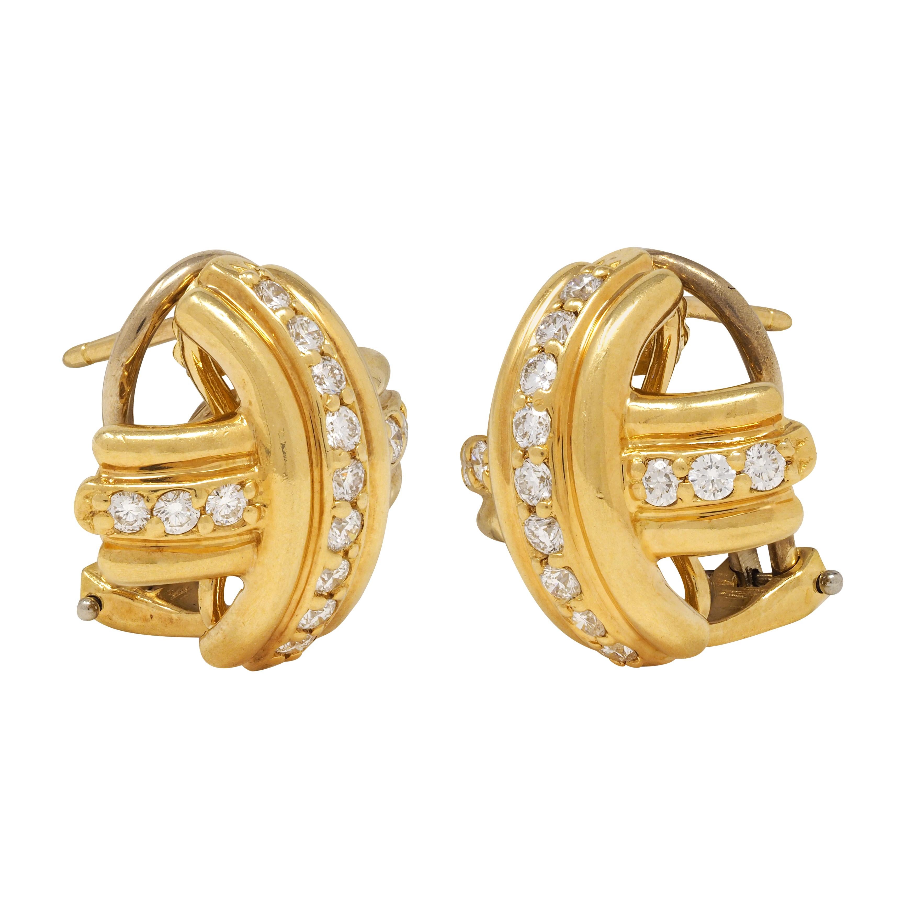 Tiffany & Co. 1990's 0.90 CTW Diamond 18 Karat Yellow Gold Signature X Earrings 2