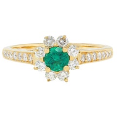Tiffany & Co. 1990's 0.95 CTW Emerald Diamond 18K Gold Vintage Cluster Ring