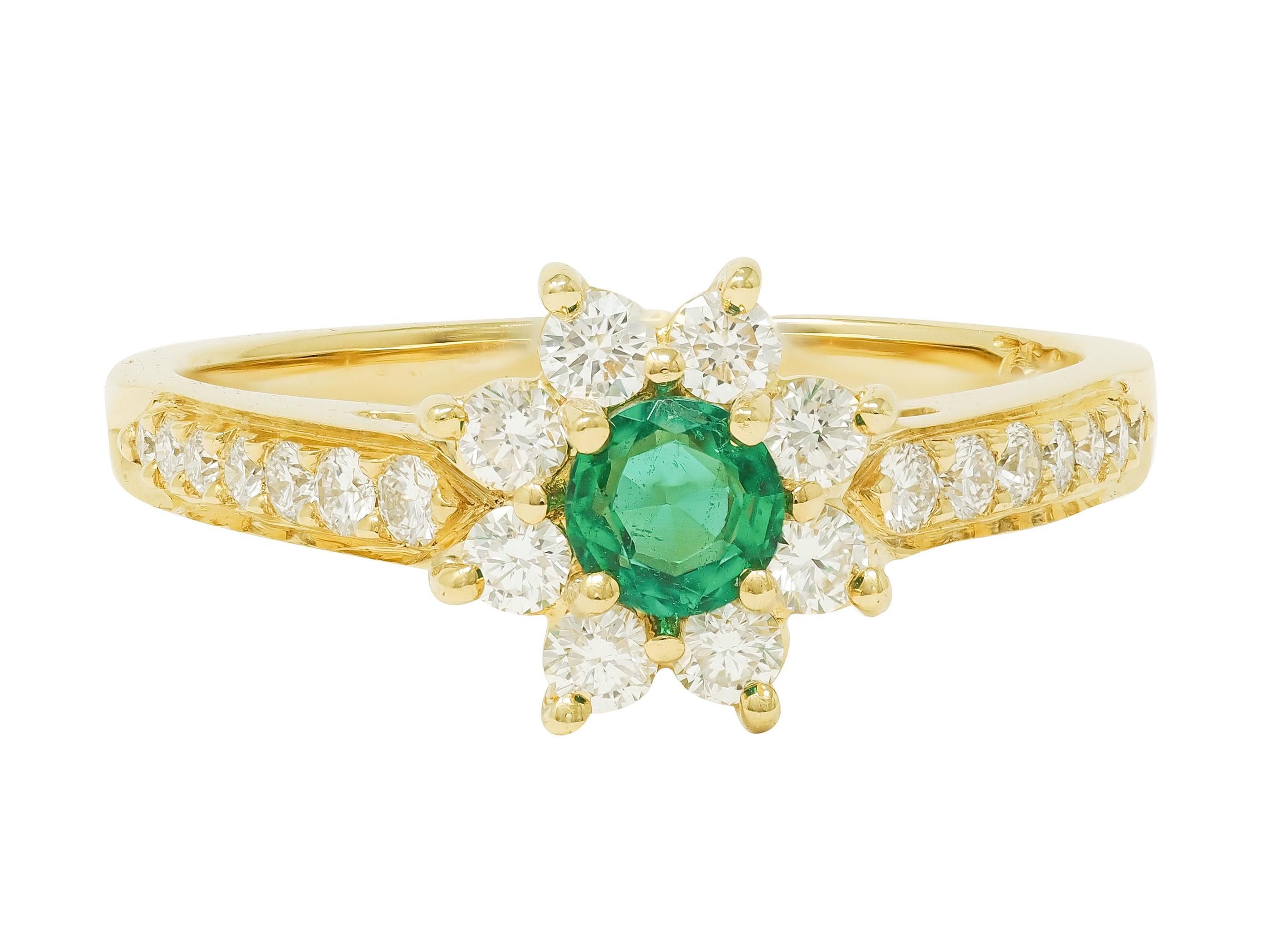Tiffany
Co. 1990
s 1.00 CTW Emerald Diamond 18K Gold Vintage Cluster Ring