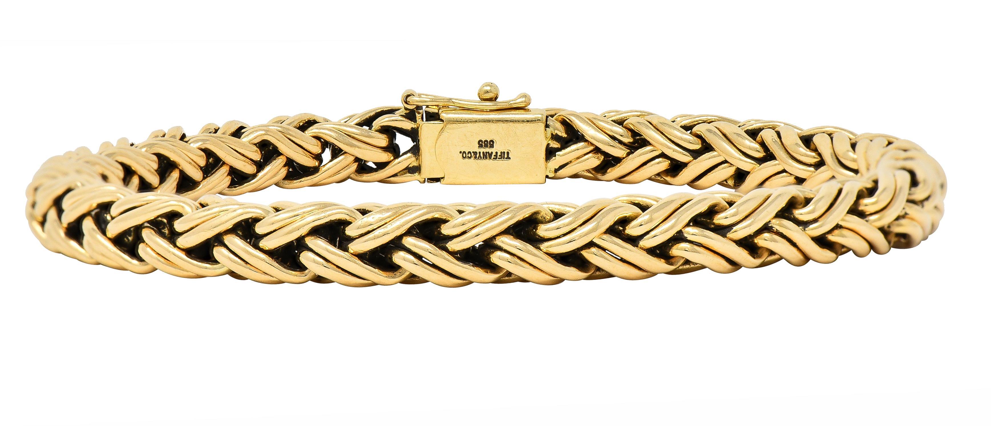 Tiffany & Co. 1990's 14 Karat Yellow Gold Russian Weave Vintage Chain Bracelet In Excellent Condition In Philadelphia, PA