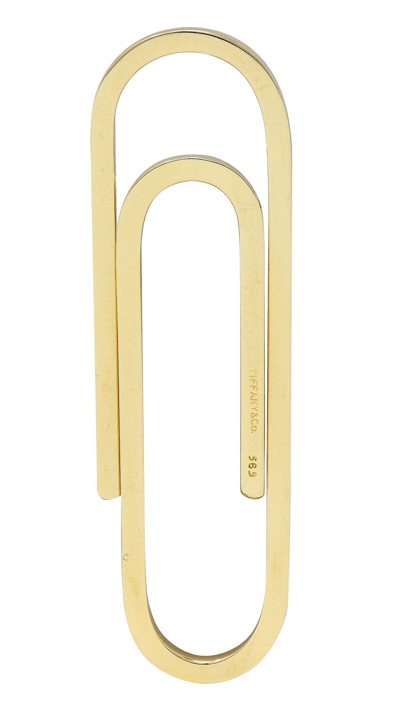 Moderno Tiffany & Co. 1990, oro giallo 14 carati, graffetta vintage di grandi dimensioni in vendita