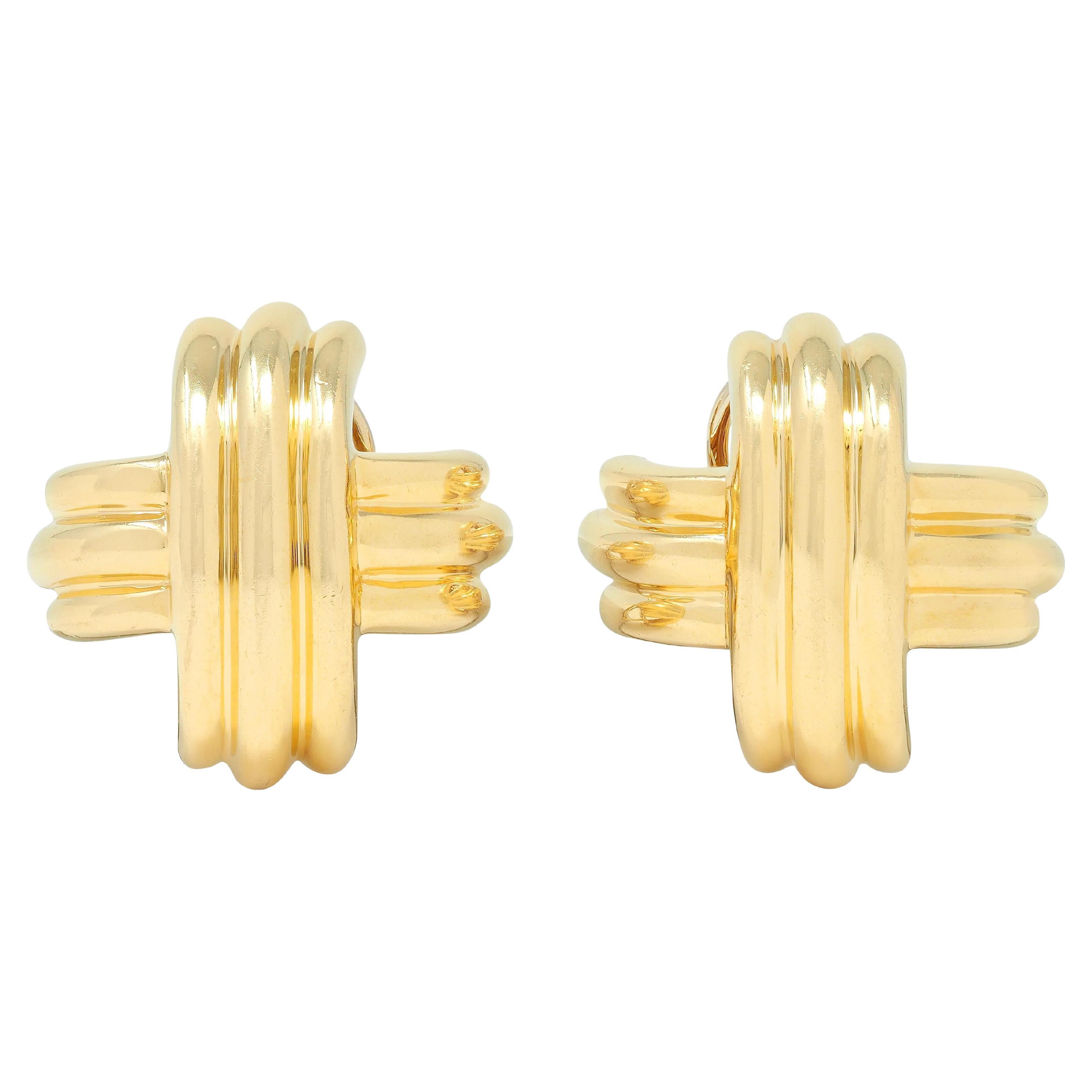 Tiffany & Co. 1990's 18 Karat Yellow Gold Vintage X Kiss Signature Earrings For Sale