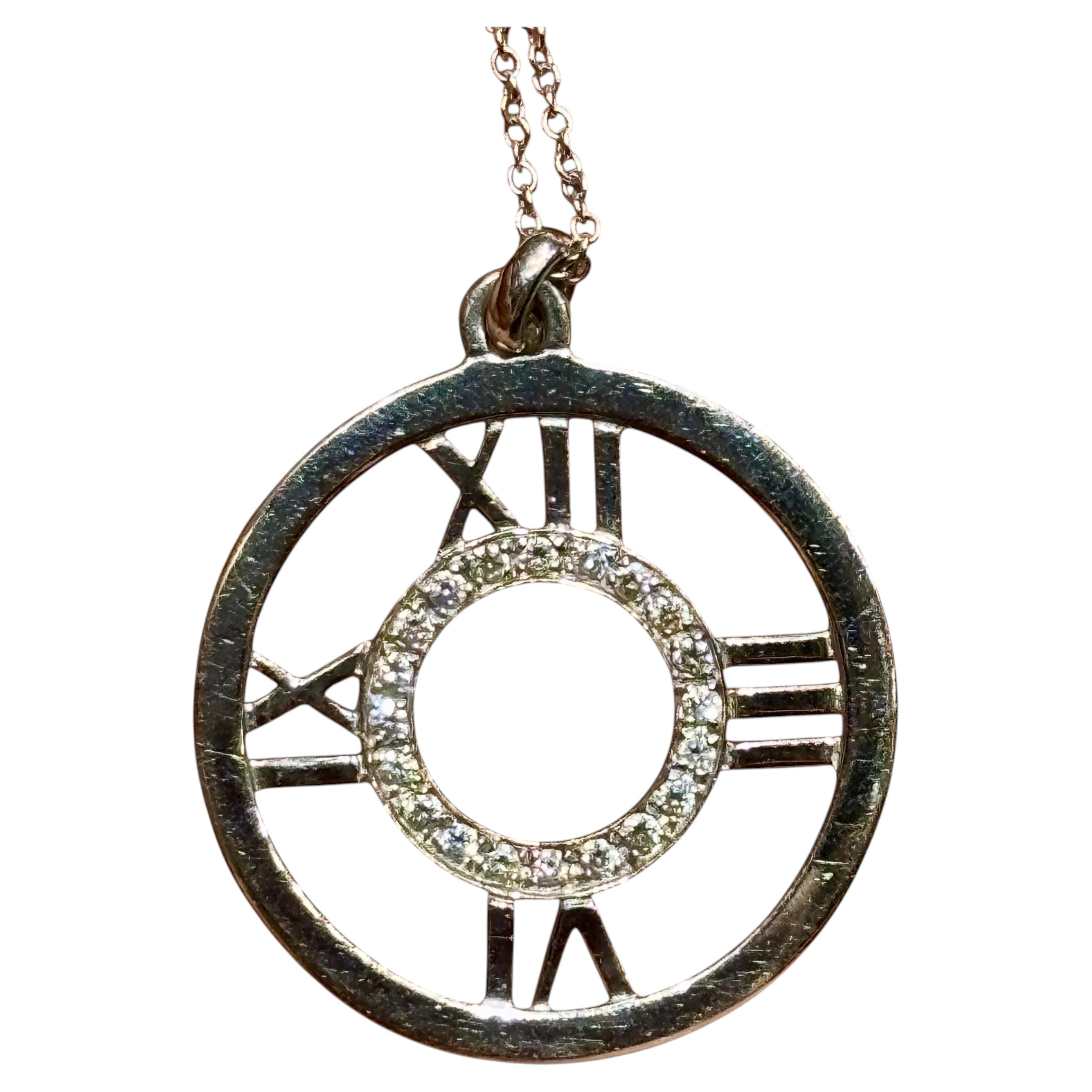 Tiffany & Co 1990 pendentif Atlas en or blanc 18k et diamants