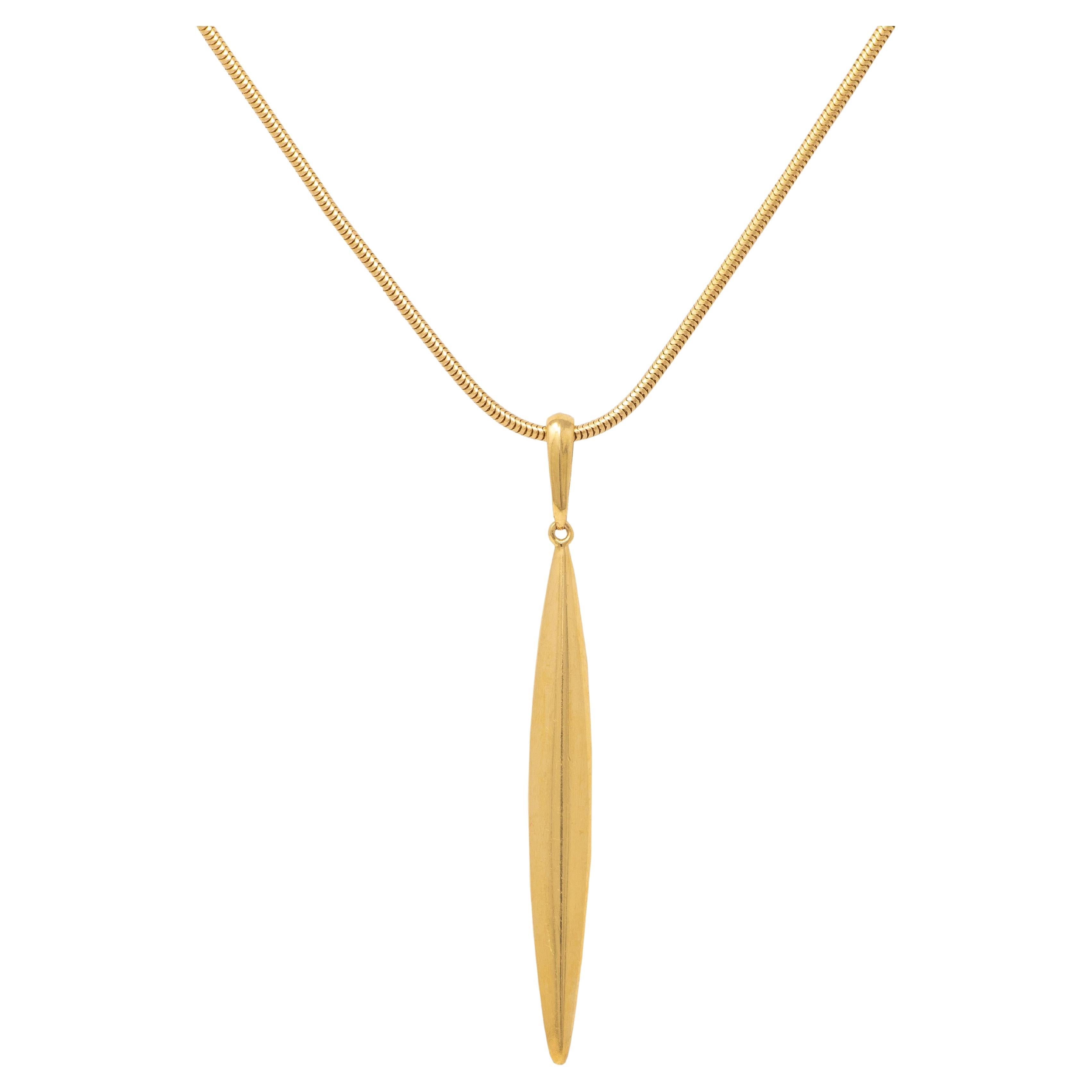 Tiffany & Co. 1990's 18K Yellow Gold Vintage Minimalist Feather Pendant Necklace