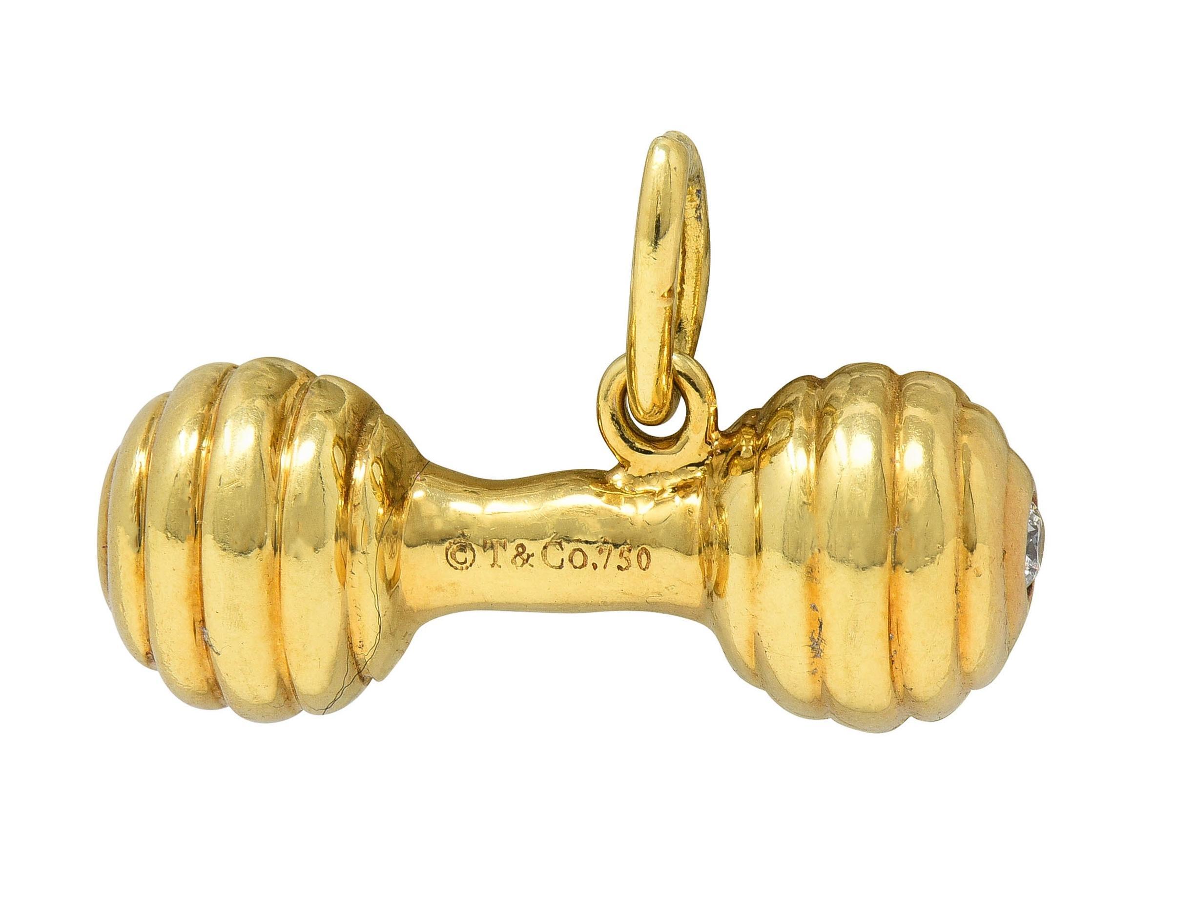 Brilliant Cut Tiffany & Co. 1990's Diamond 18 Karat Yellow Gold Vintage Baby Rattle Charm