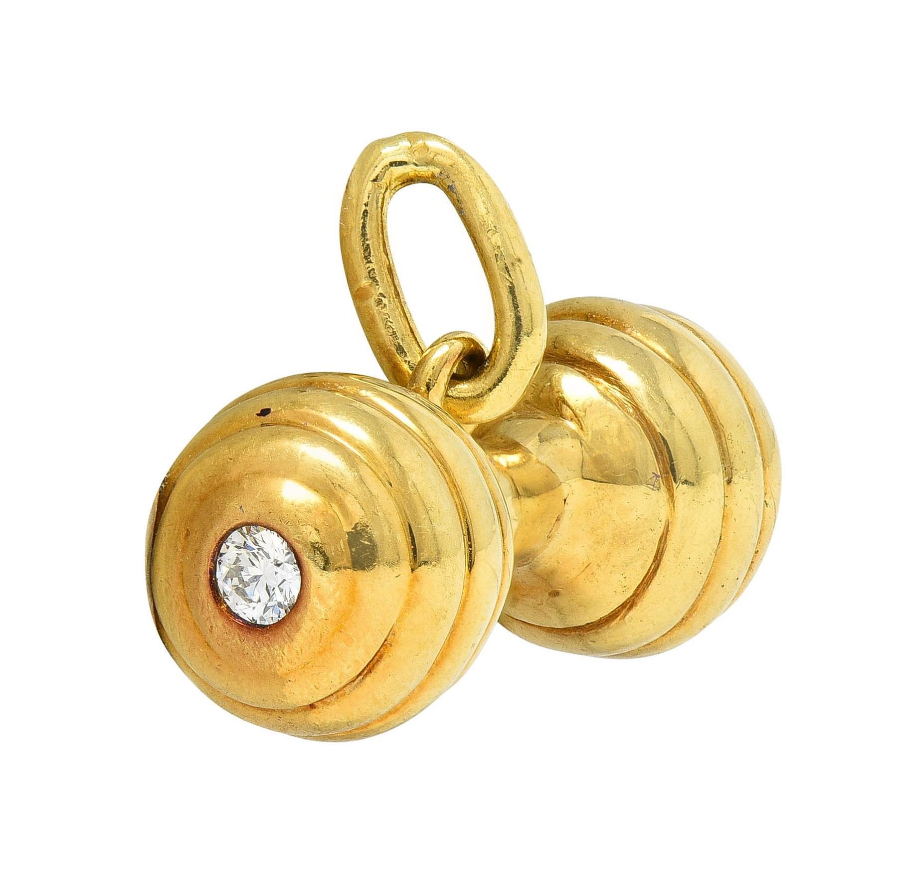 Tiffany & Co. 1990's Diamond 18 Karat Yellow Gold Vintage Baby Rattle Charm In Excellent Condition In Philadelphia, PA